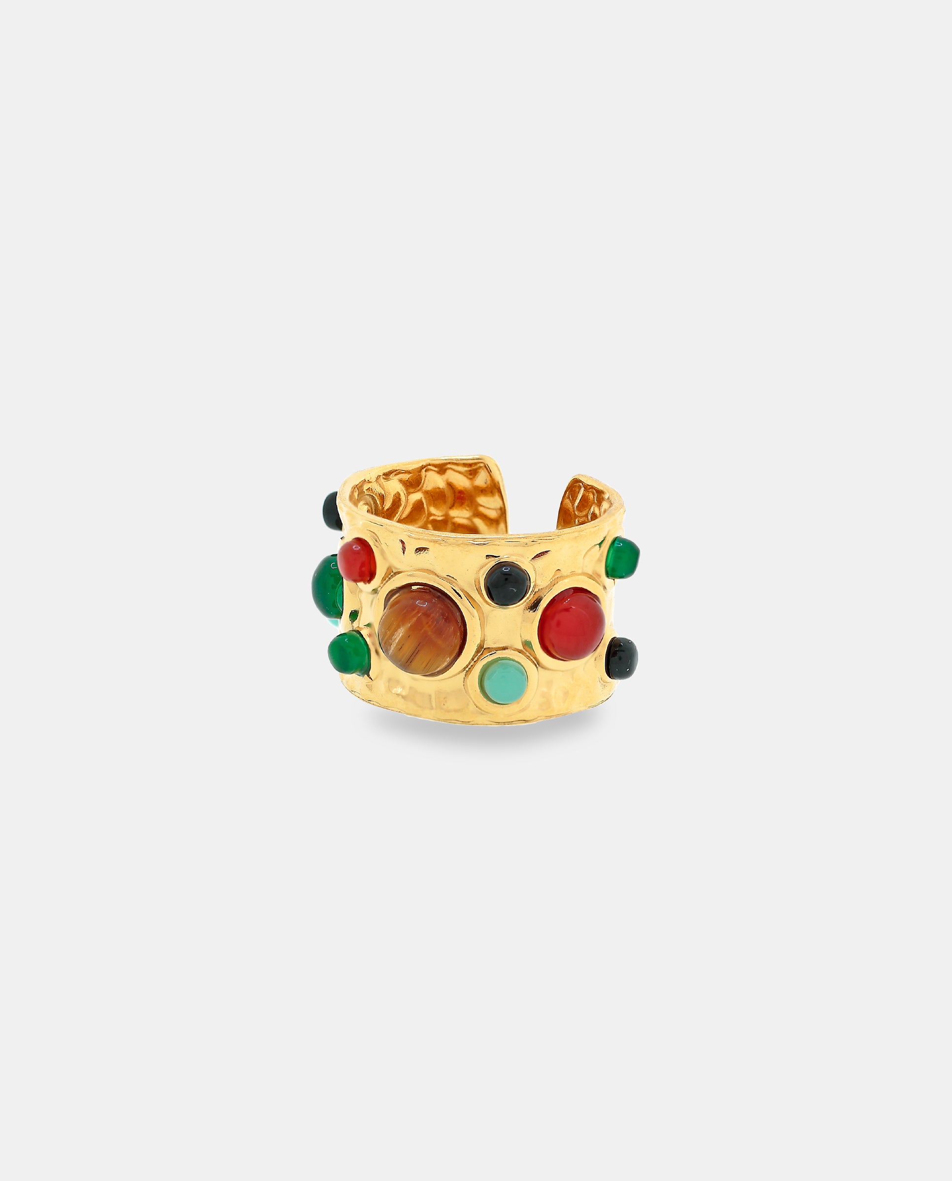 Anillo ancho en acero dorado con piedras de colores - Neckmarine - Dorado Dorado-2