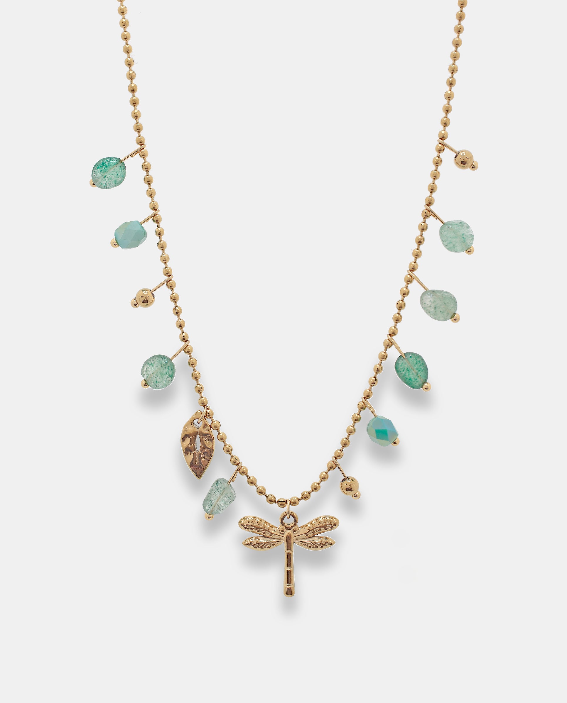 Collar de cadena en acero dorado con pequeñas piedras y libélula - Neckmarine - Dorado Dorado-1