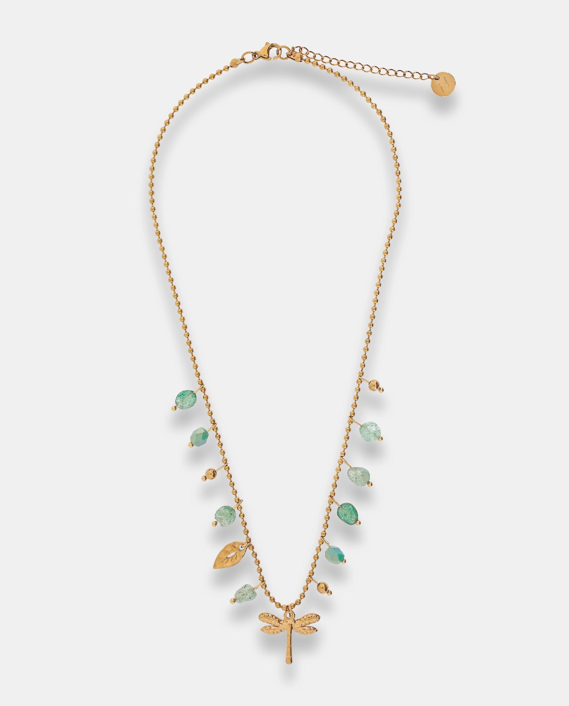 Collar de cadena en acero dorado con pequeñas piedras y libélula - Neckmarine - Dorado Dorado-2