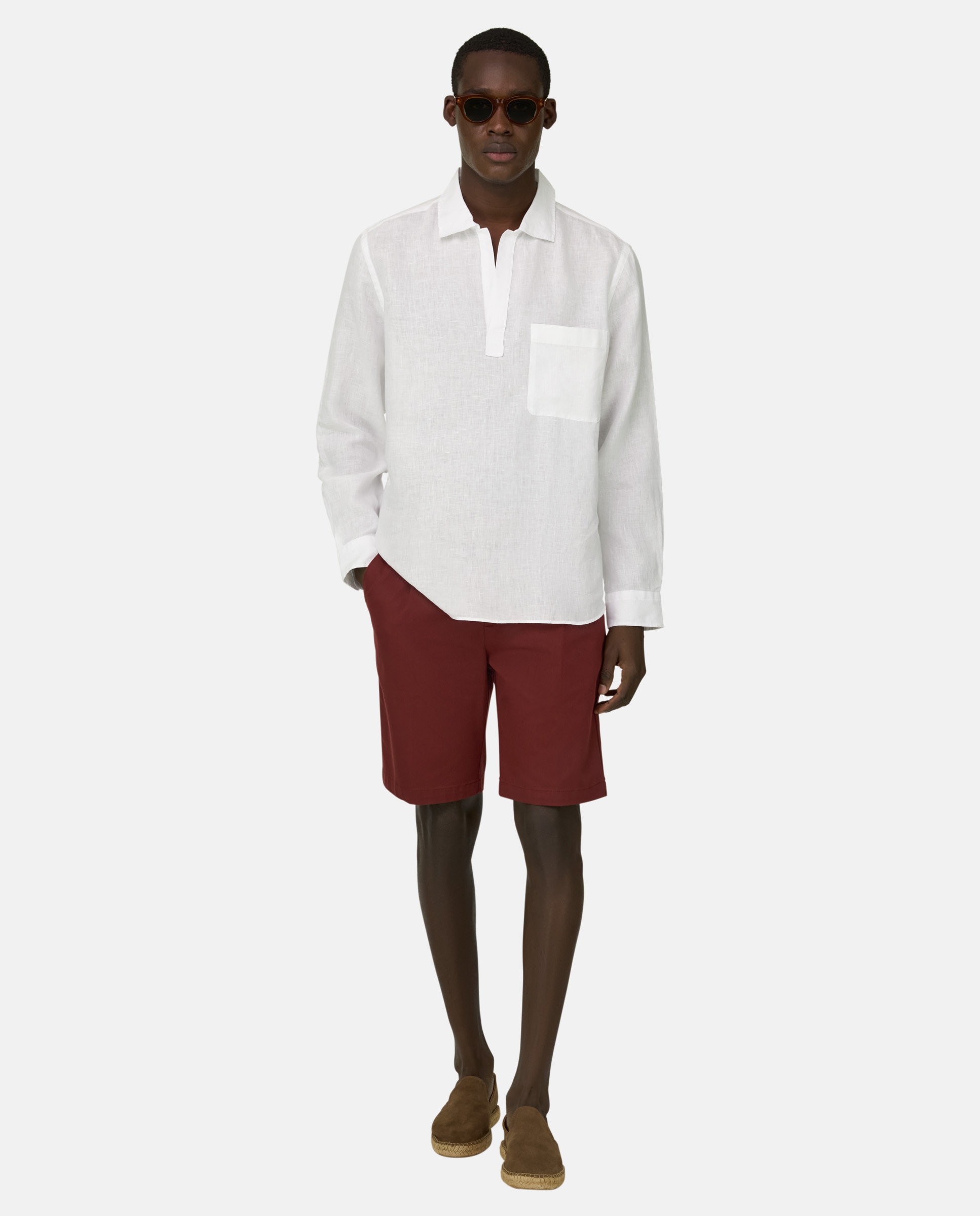 Imagen 0 de Bermuda de algodón y tencel elástico Burdeos