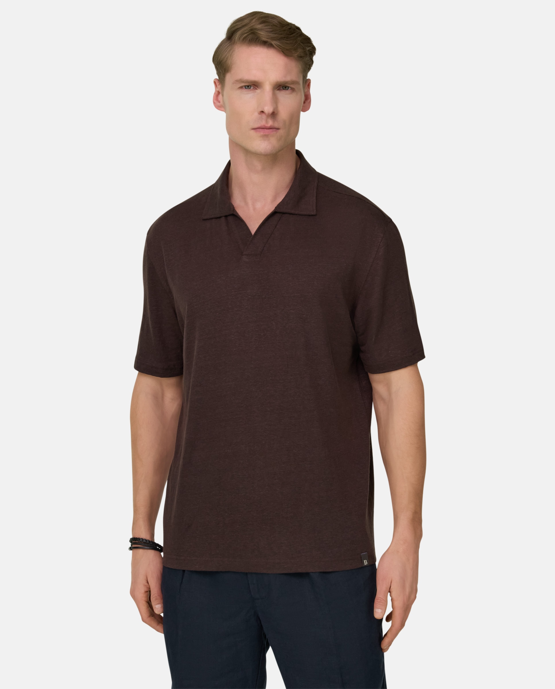 Polo de punto de lino elástico - Boggi Milano - Marrón oscuro Marrón oscuro-1