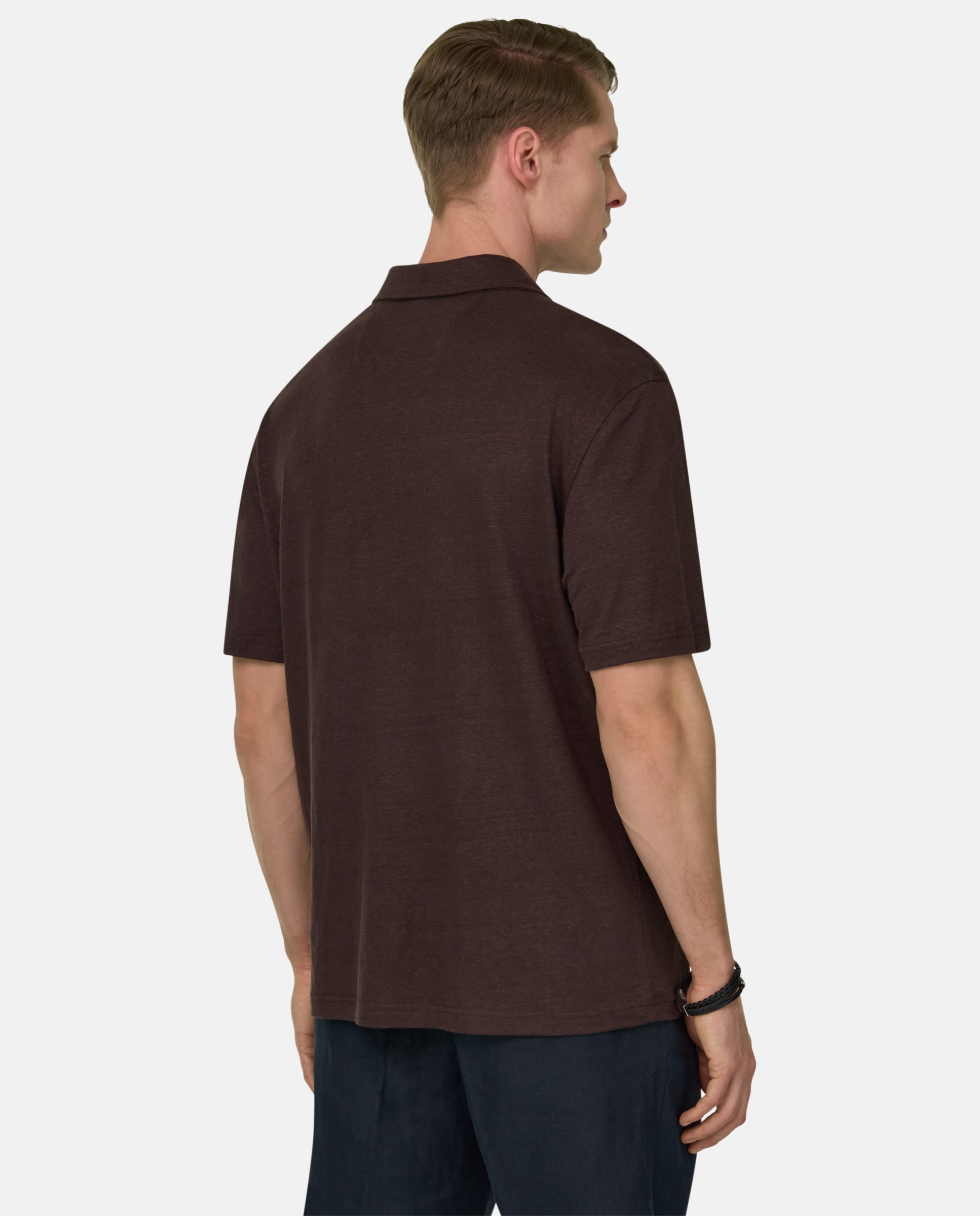 Polo de punto de lino elástico - Boggi Milano - Marrón oscuro Marrón oscuro-3