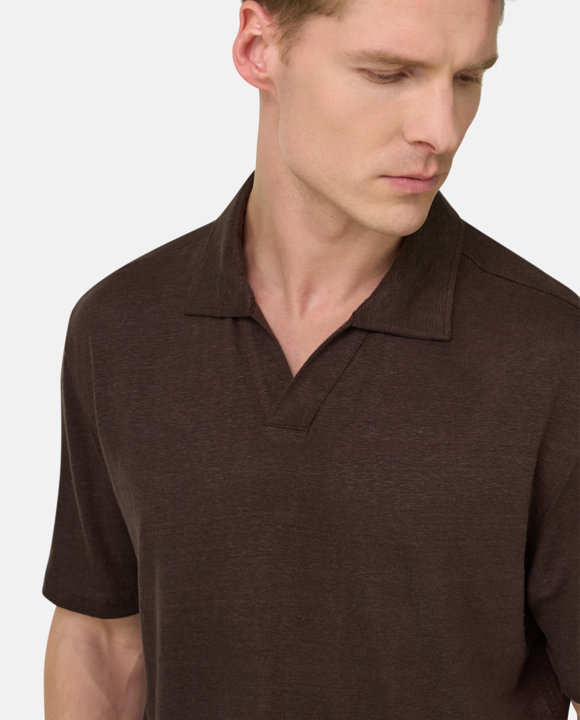 Polo de punto de lino elástico - Boggi Milano - Marrón oscuro Marrón oscuro-4