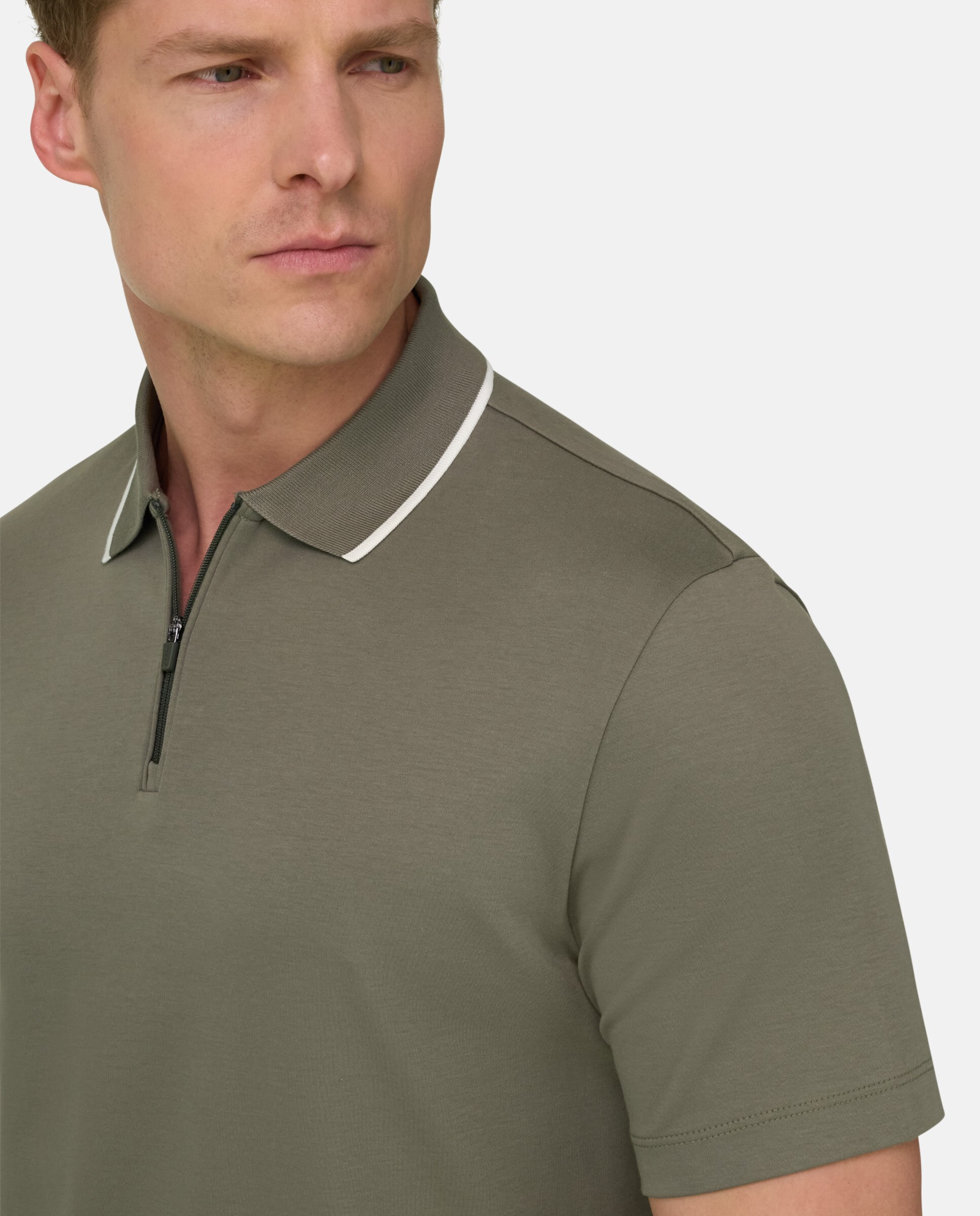 Polo media cremallera de interlock - Boggi Milano - Verde militar Verde militar-4
