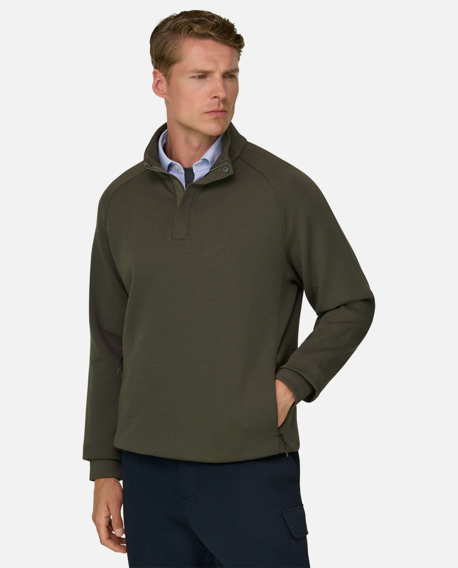 Imagen 0 de Sudadera con media cremallera en mezcla de algod�n scuba b tech Verde militar