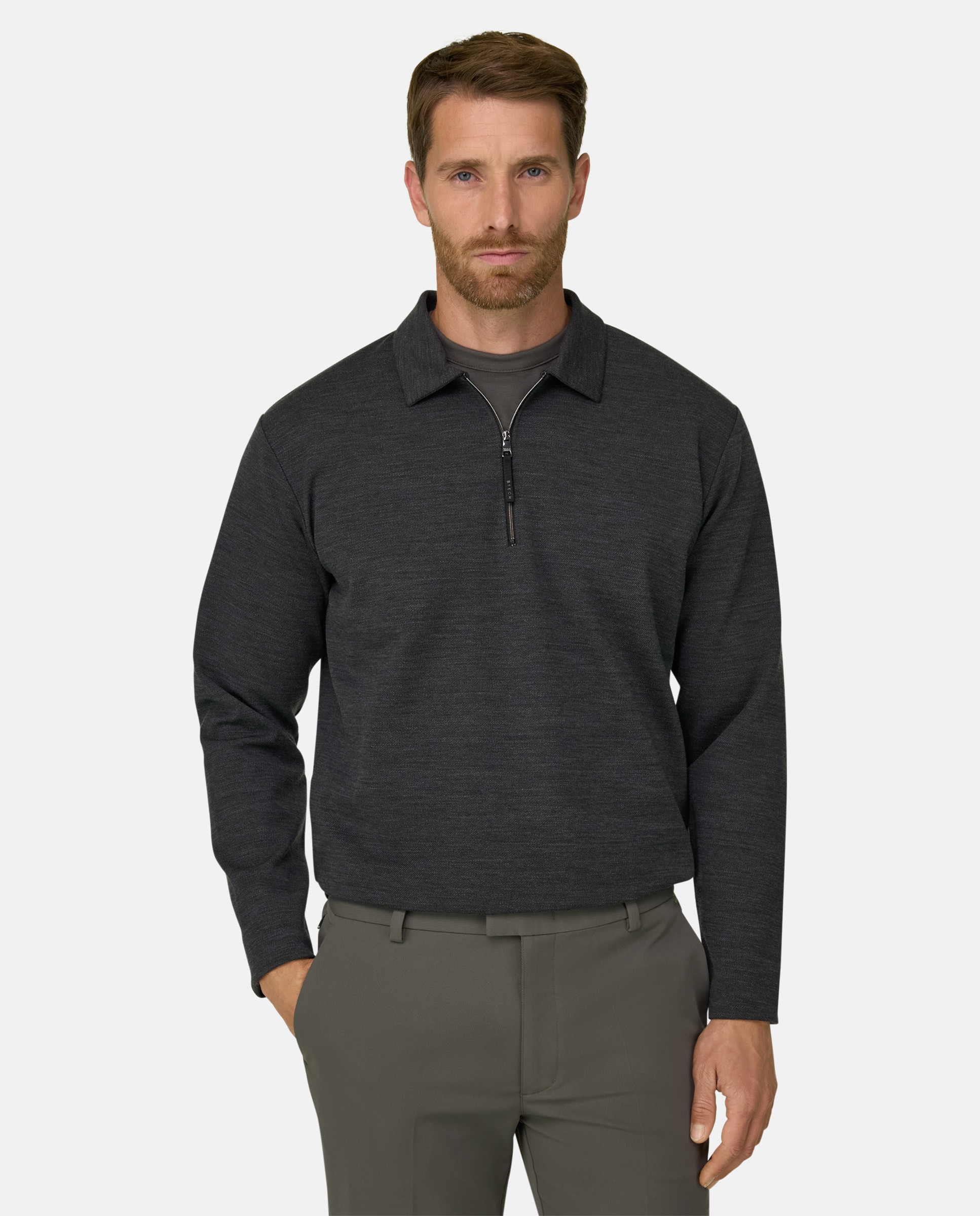 Imagen 0 de Sudadera con media cremallera en mezcla lana wooltech diagonal Carbono