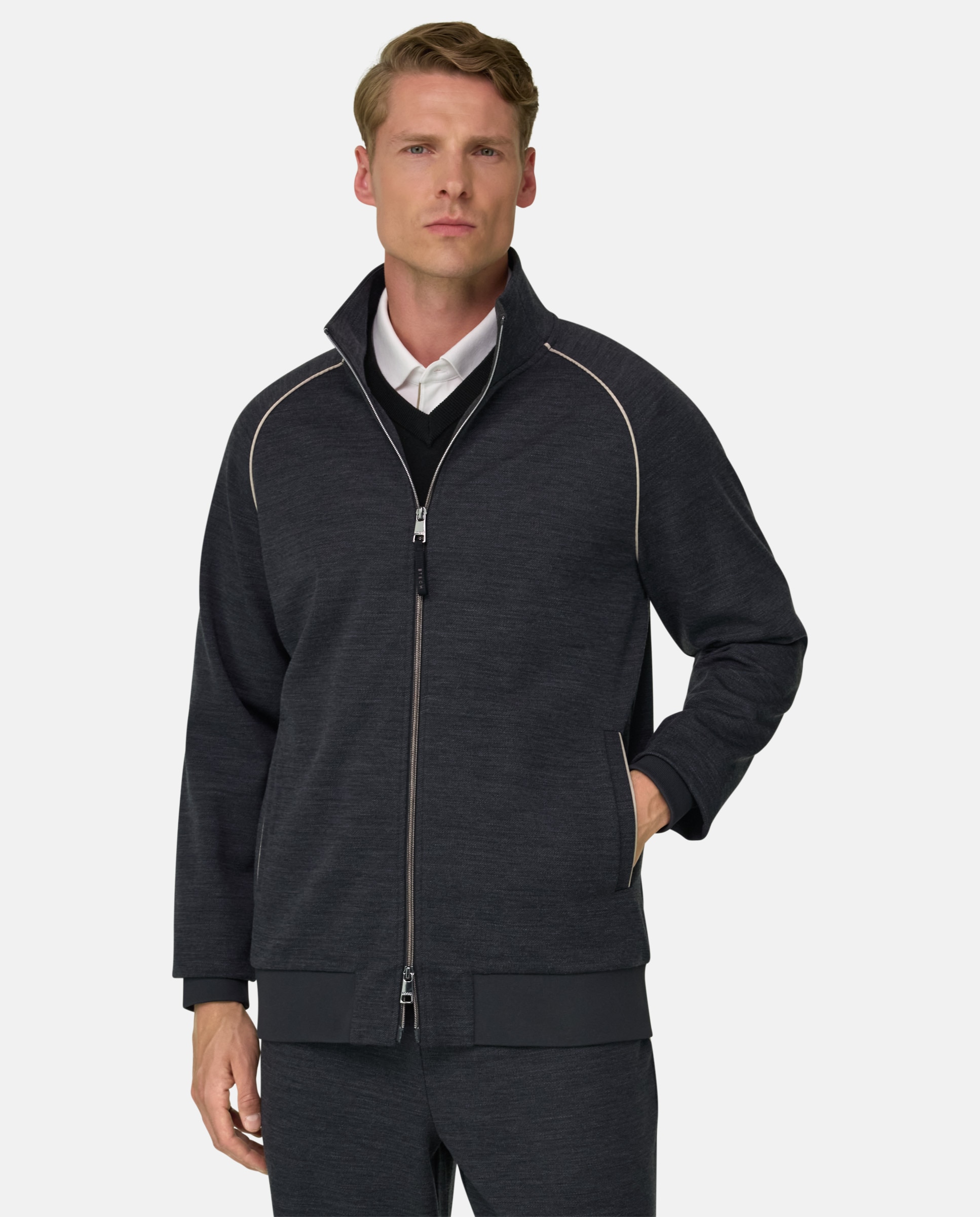 Imagen 0 de Sudadera con cremallera completa en mezcla lana wooltech diagonal Carbono