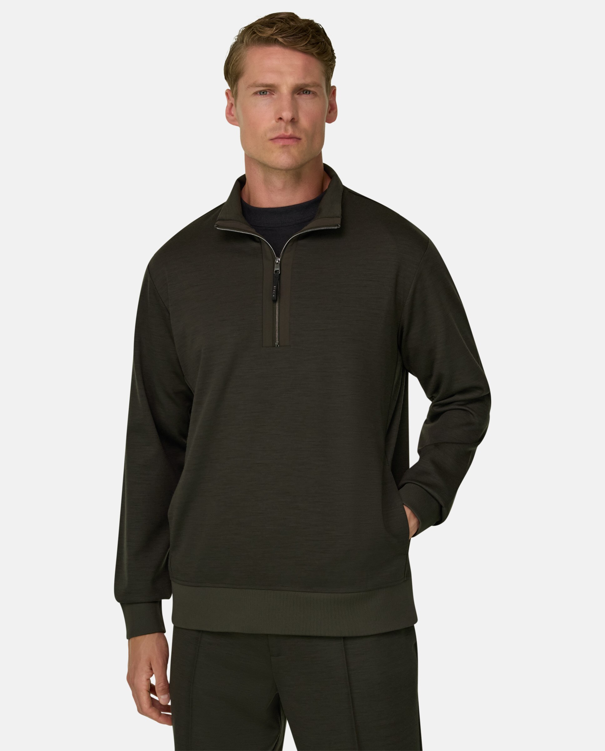 Imagen 0 de Sudadera con media cremallera en mezcla lana wooltech Verde militar