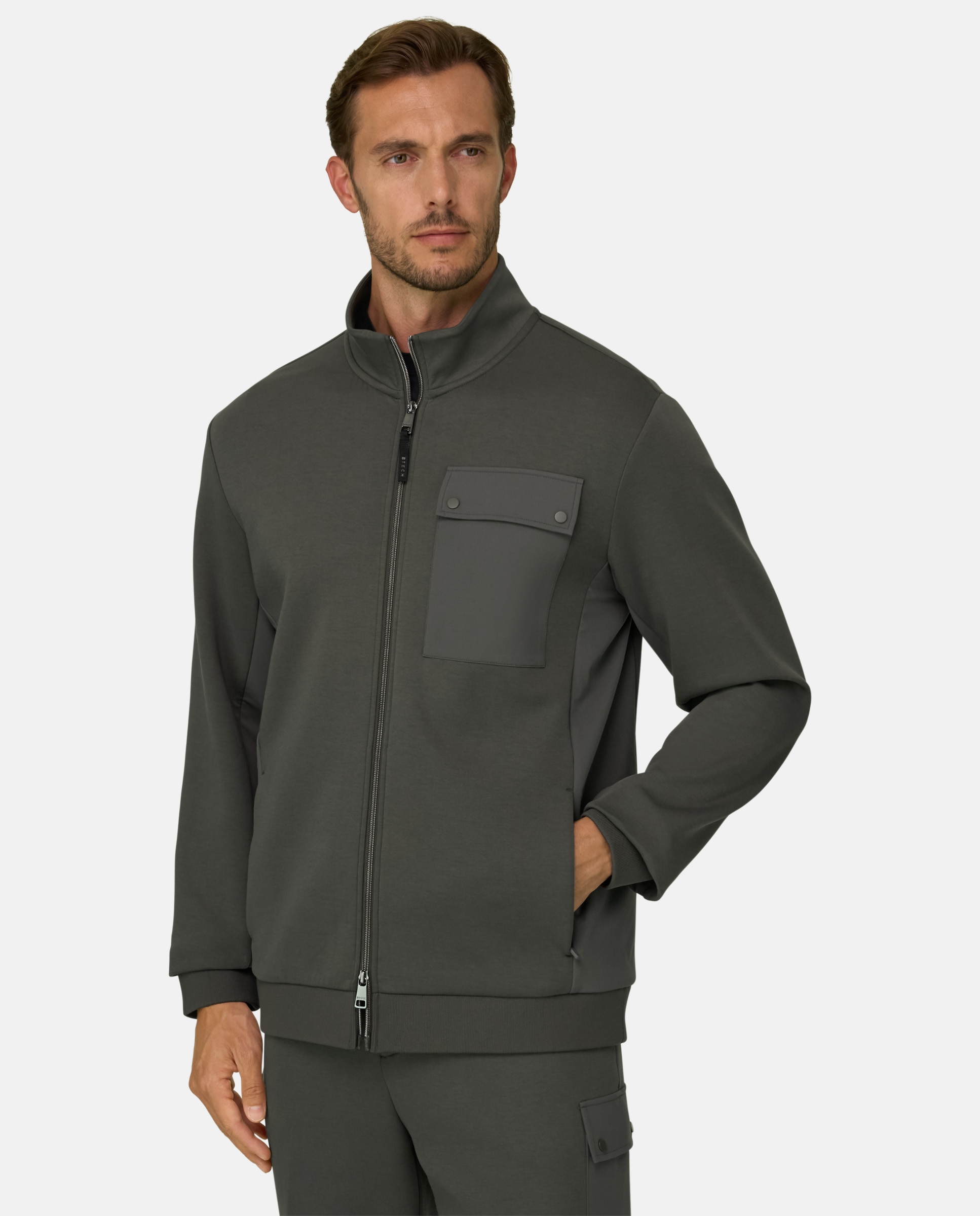 Imagen 0 de Sudadera con cremallera completa en mezcla de algod�n scuba b tech Verde militar