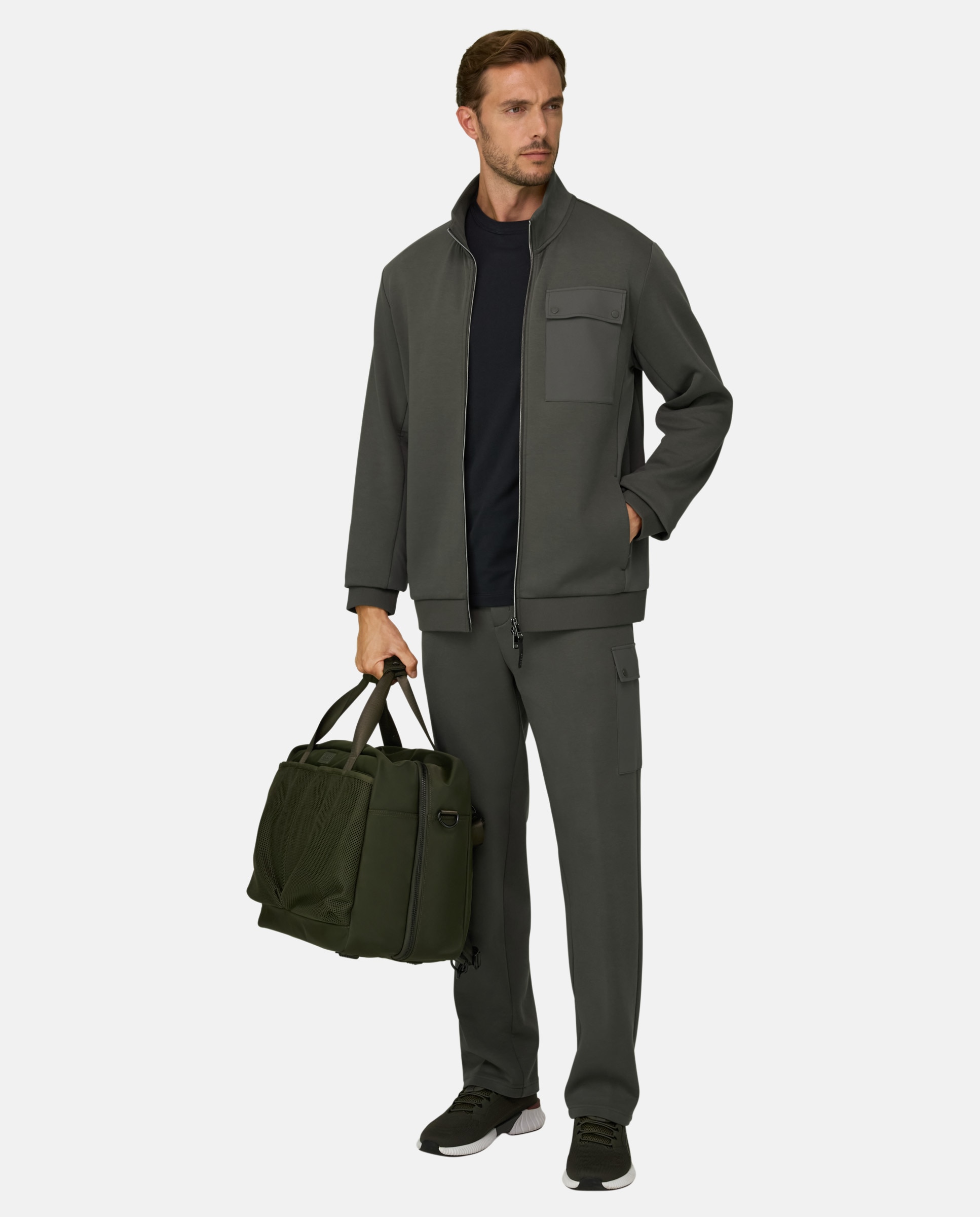 Sudadera con cremallera completa en mezcla de algod�n scuba b tech - Boggi Milano - Verde militar Verde militar-2