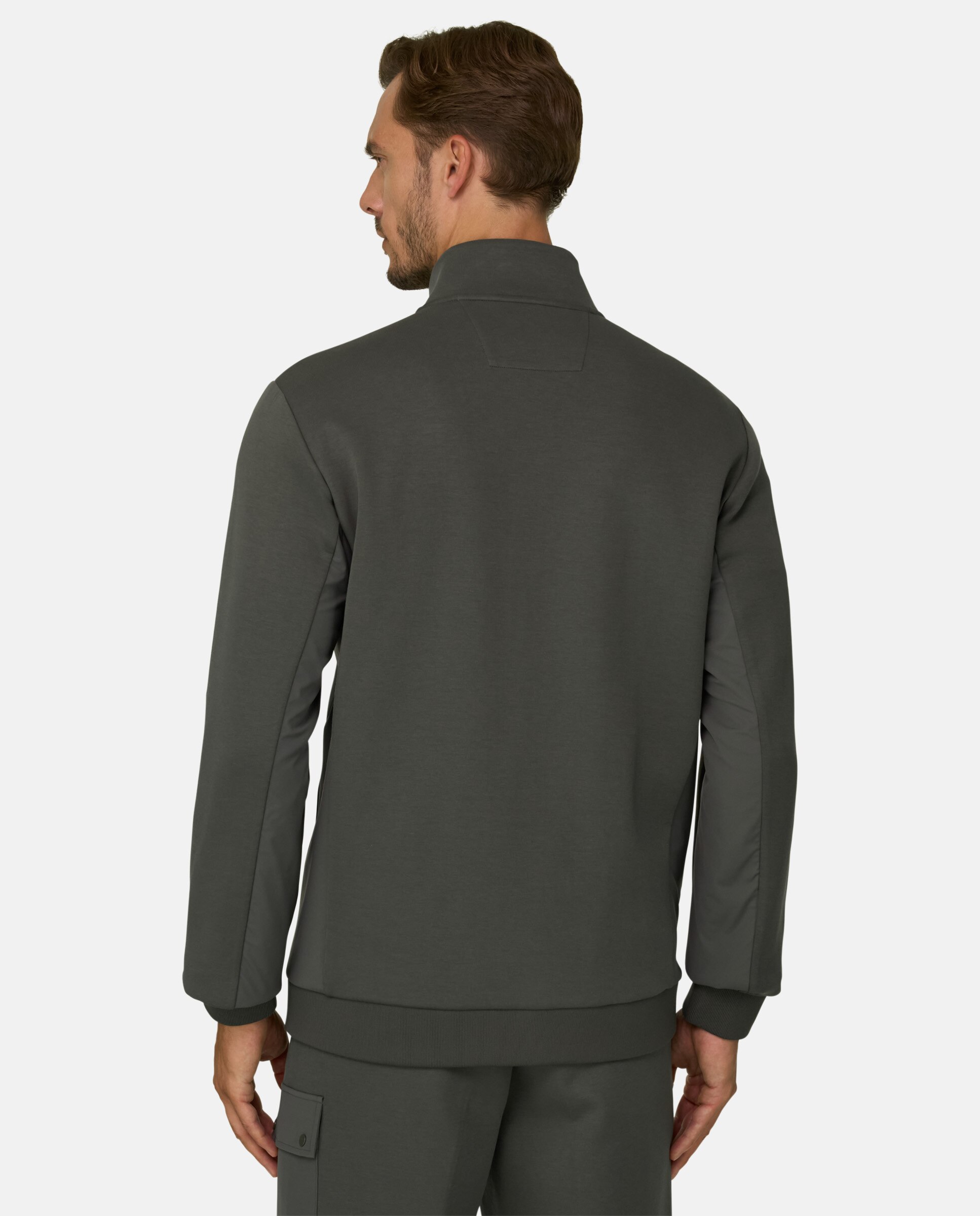 Sudadera con cremallera completa en mezcla de algod�n scuba b tech - Boggi Milano - Verde militar Verde militar-3