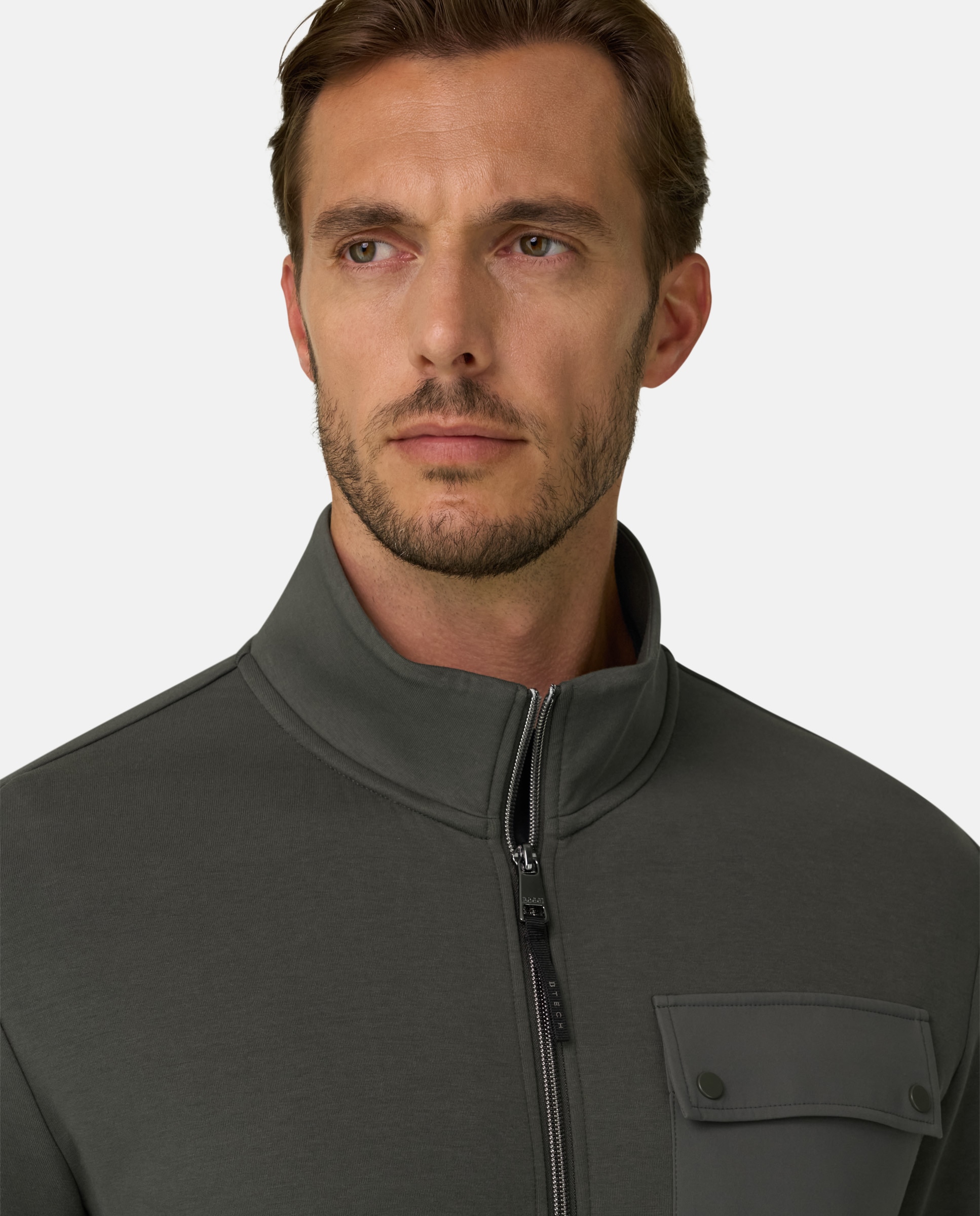 Sudadera con cremallera completa en mezcla de algod�n scuba b tech - Boggi Milano - Verde militar Verde militar-4