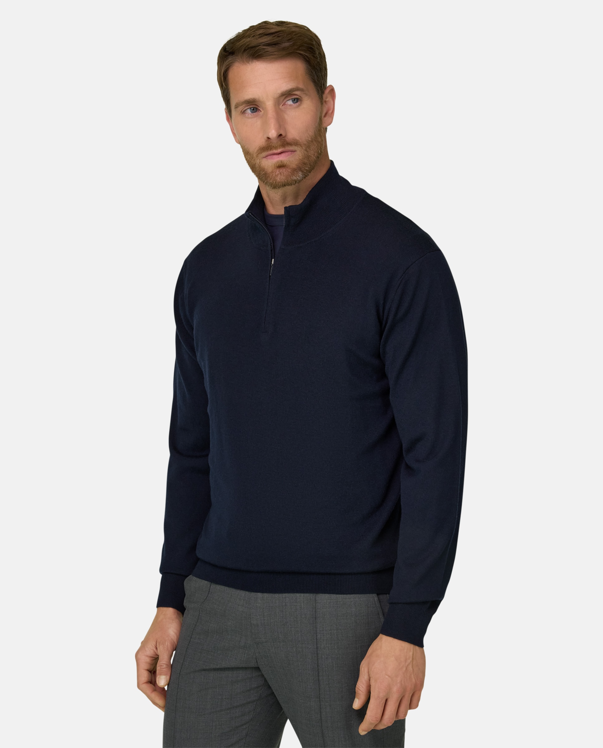 Jersey con media cremallera en lana merino extrafina - Boggi Milano - Azul marino Azul marino-1