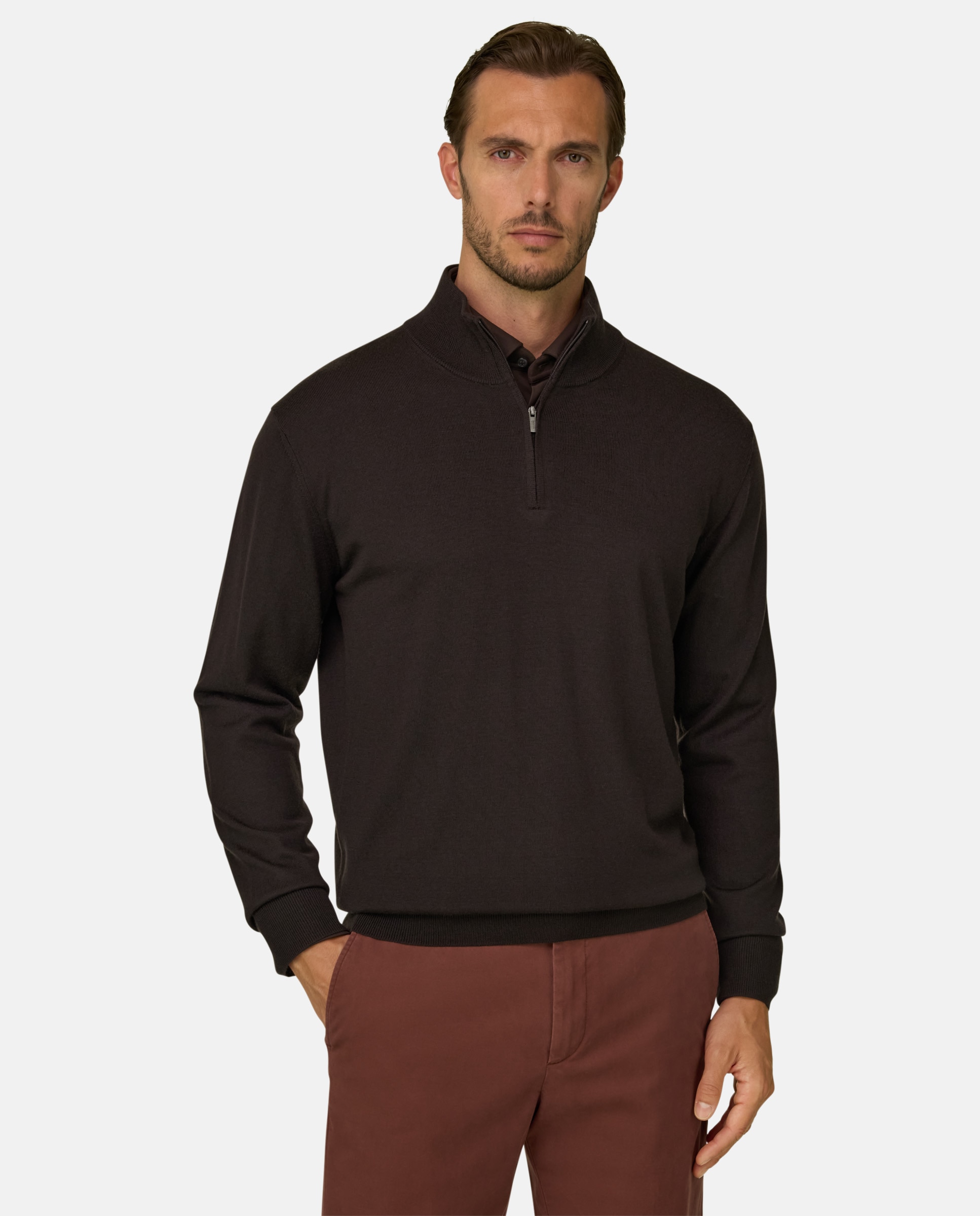 Jersey con media cremallera en lana merino extrafina - Boggi Milano - Marrón oscuro Marrón oscuro-1
