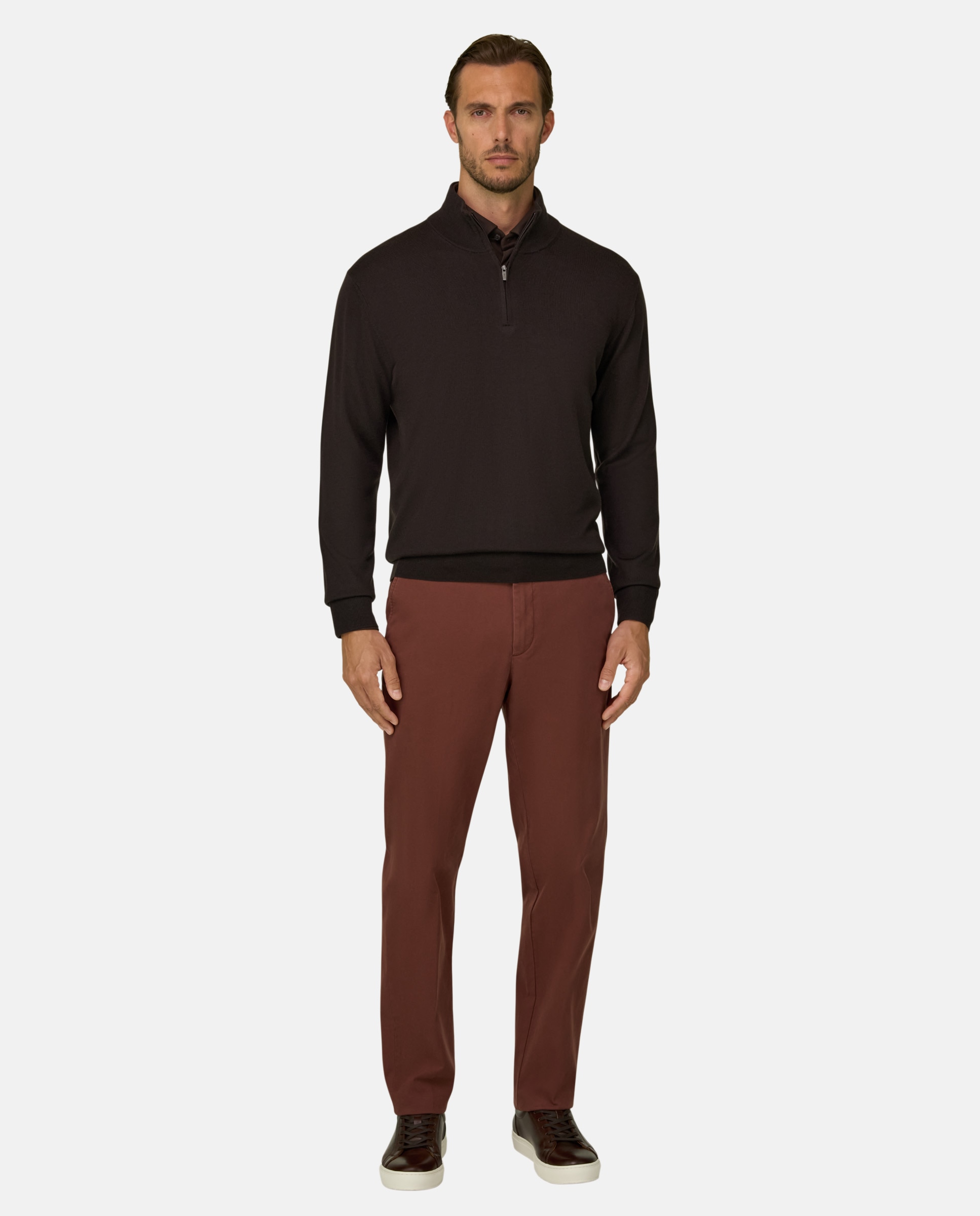Jersey con media cremallera en lana merino extrafina - Boggi Milano - Marrón oscuro Marrón oscuro-2