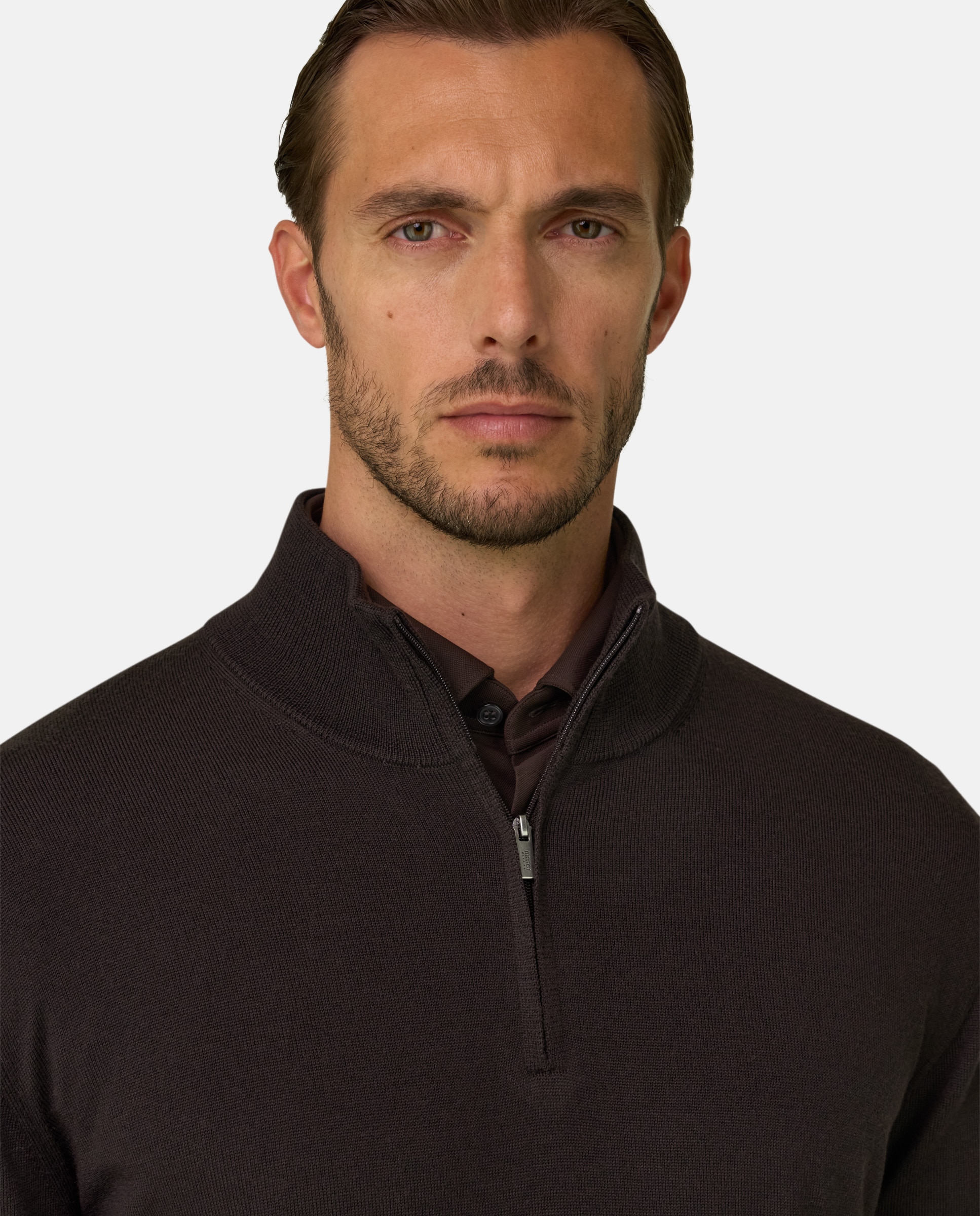 Jersey con media cremallera en lana merino extrafina - Boggi Milano - Marrón oscuro Marrón oscuro-4