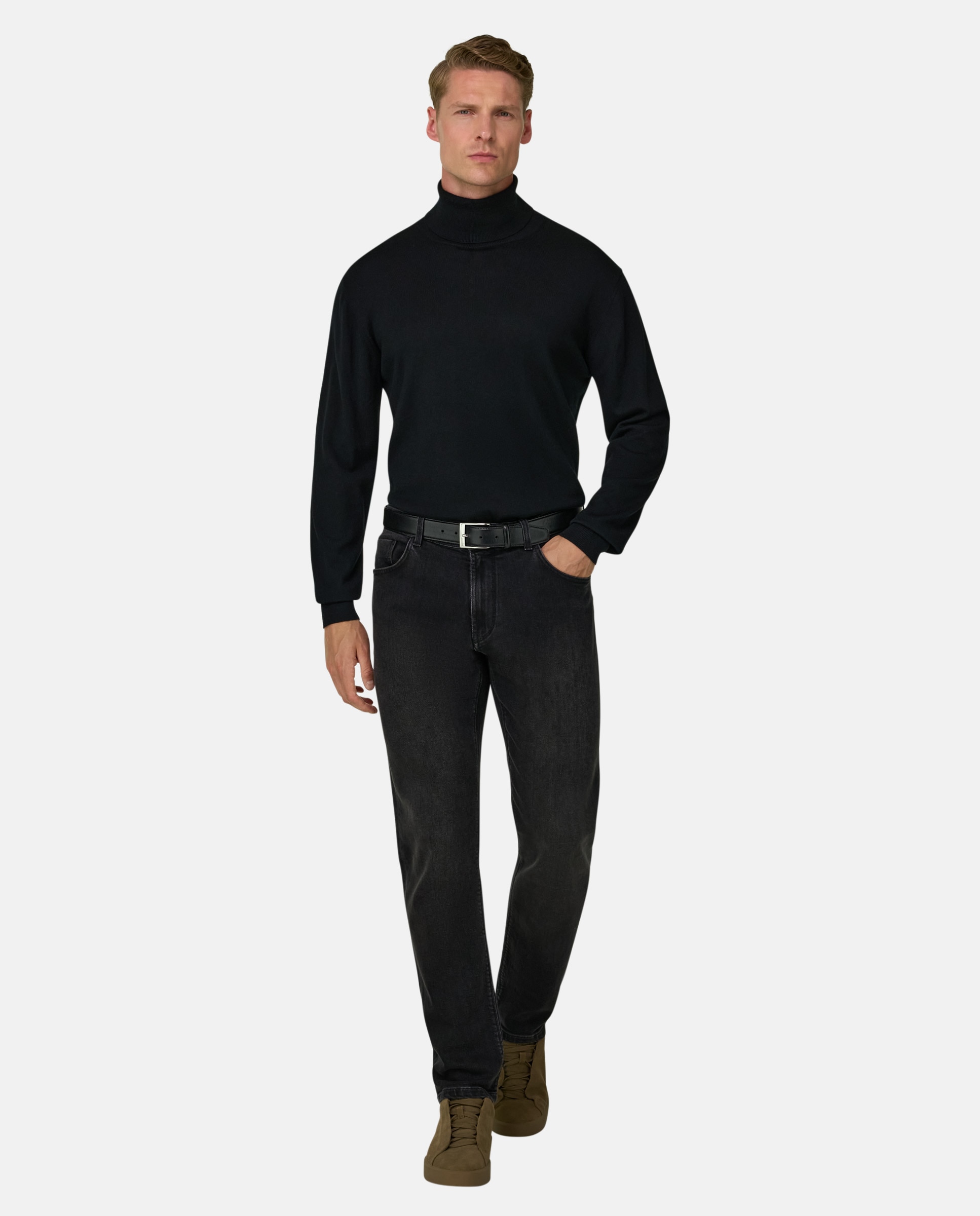 Jersey con cuello alto de lana merino extrafina - Boggi Milano - Negro Negro-2