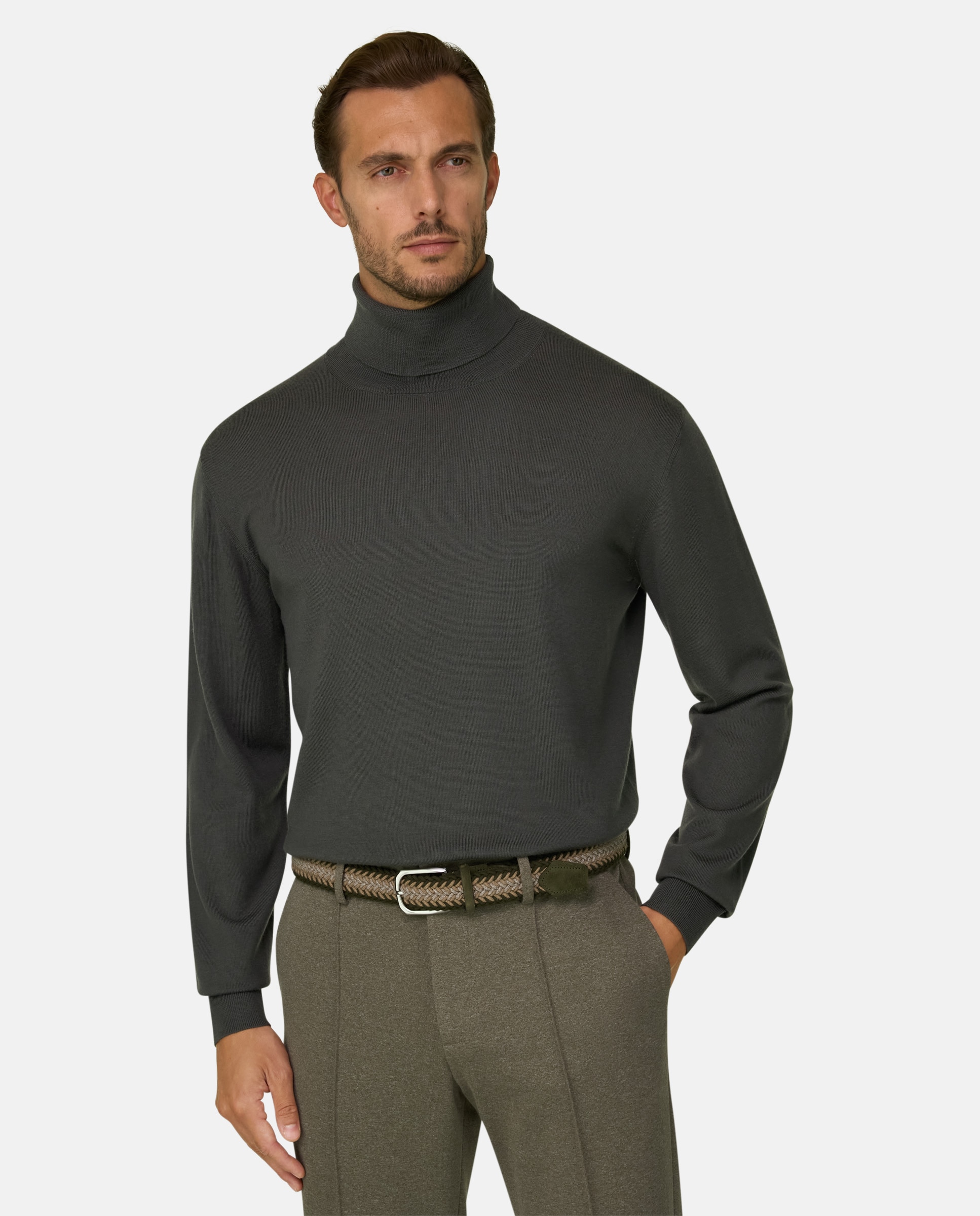 Jersey con cuello alto de lana merino extrafina - Boggi Milano - Verde militar Verde militar-1