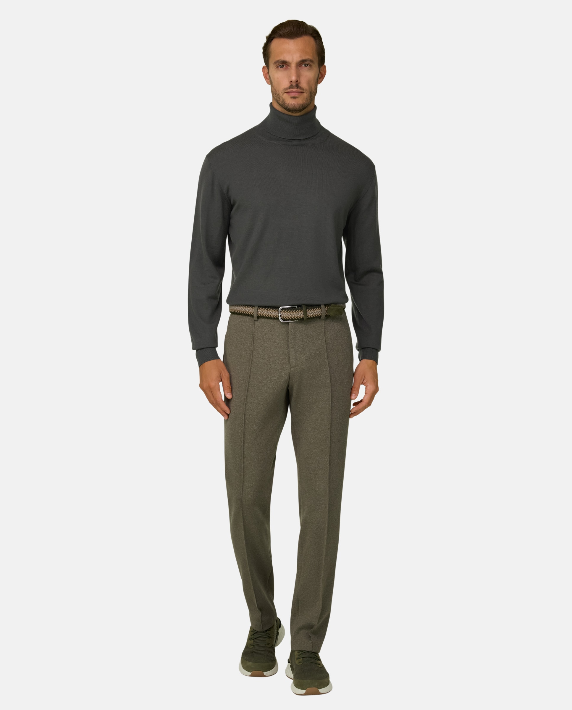 Jersey con cuello alto de lana merino extrafina - Boggi Milano - Verde militar Verde militar-2