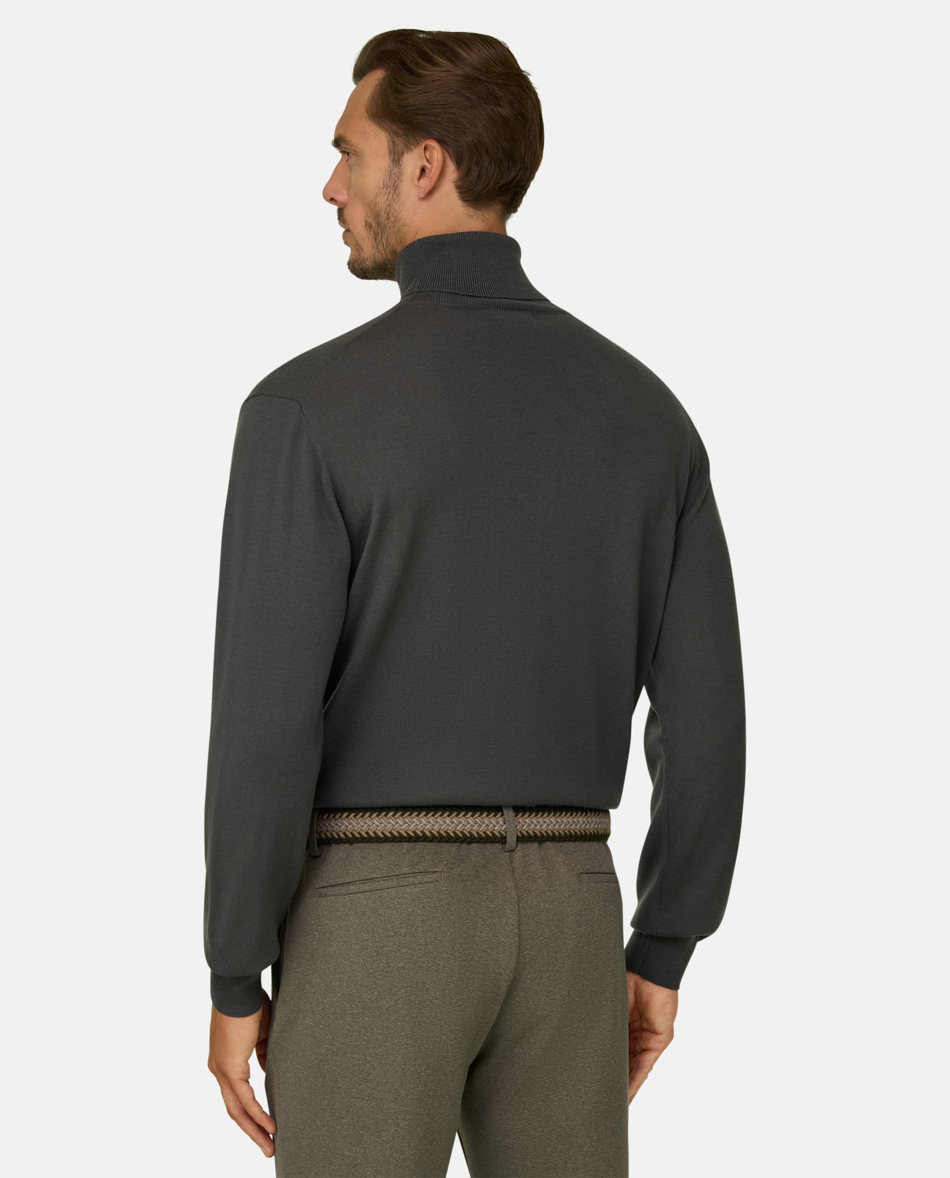 Jersey con cuello alto de lana merino extrafina - Boggi Milano - Verde militar Verde militar-3