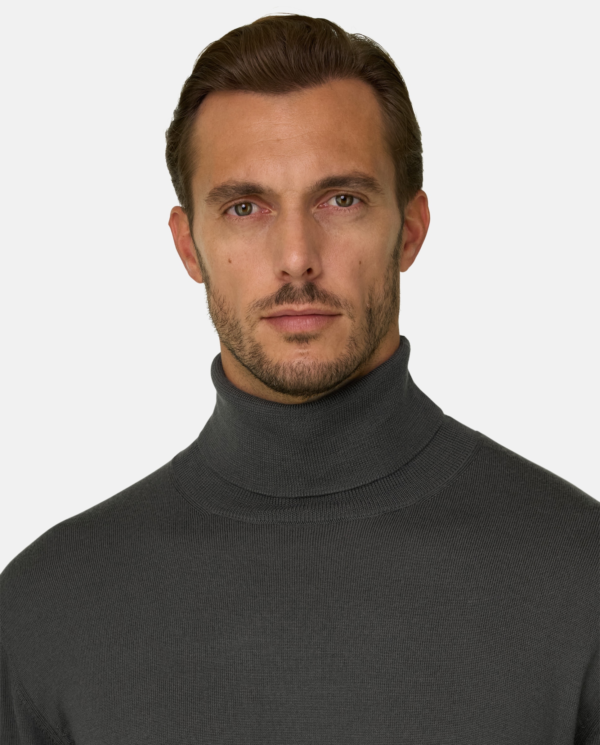 Jersey con cuello alto de lana merino extrafina - Boggi Milano - Verde militar Verde militar-4