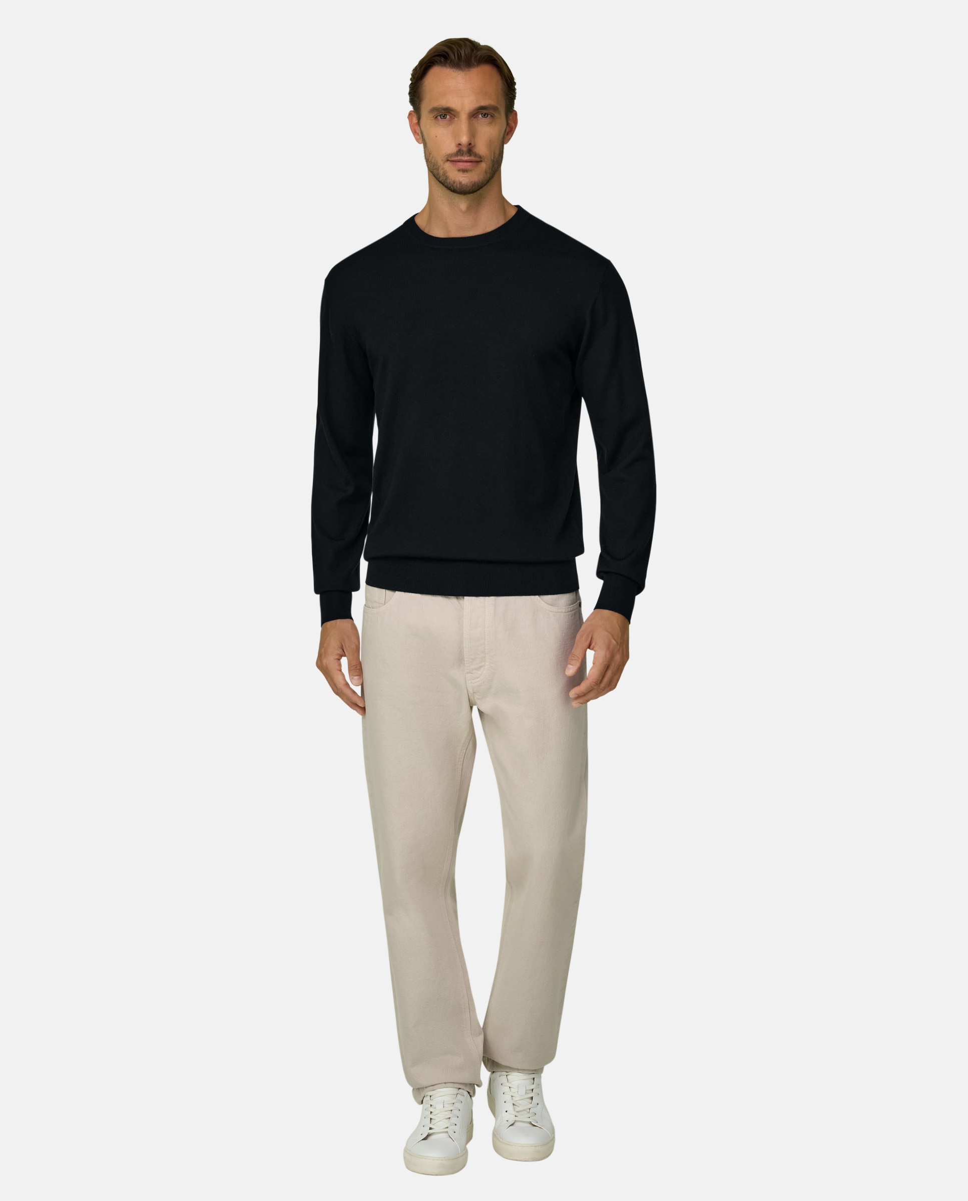 Jersey de cuello redondo en lana merino extrafina - Boggi Milano - Negro Negro-2