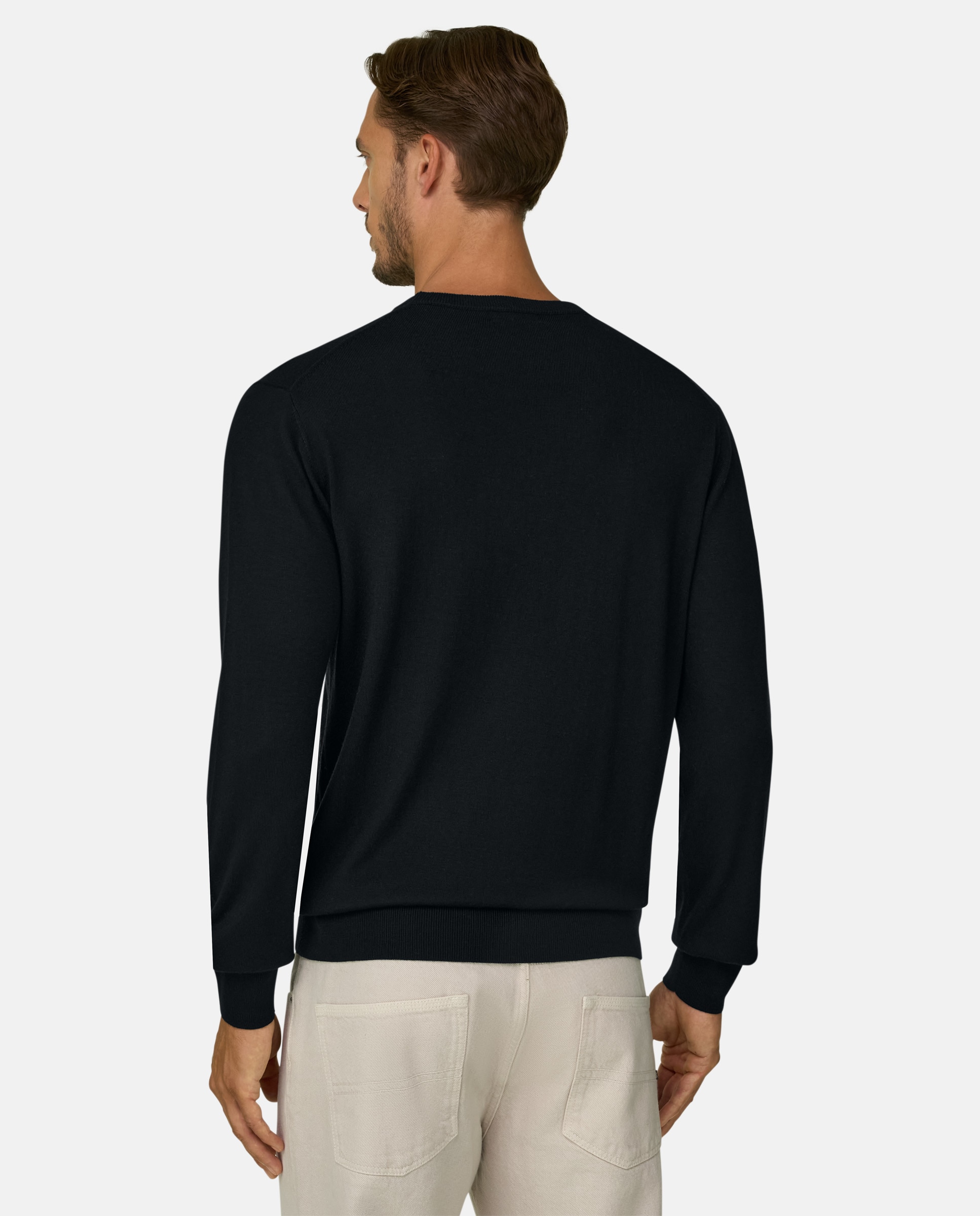 Jersey de cuello redondo en lana merino extrafina - Boggi Milano - Negro Negro-3