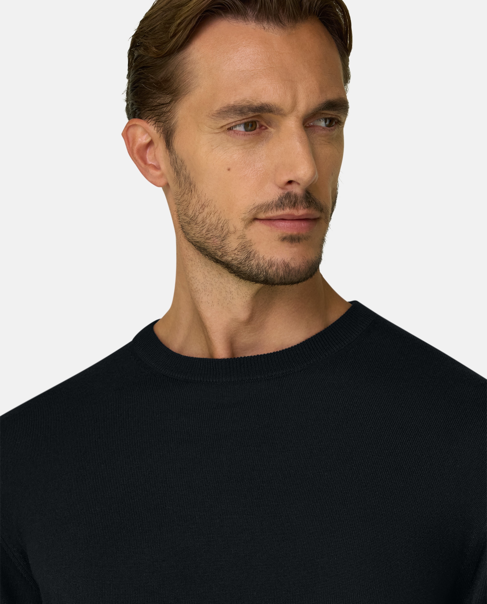 Jersey de cuello redondo en lana merino extrafina - Boggi Milano - Negro Negro-4