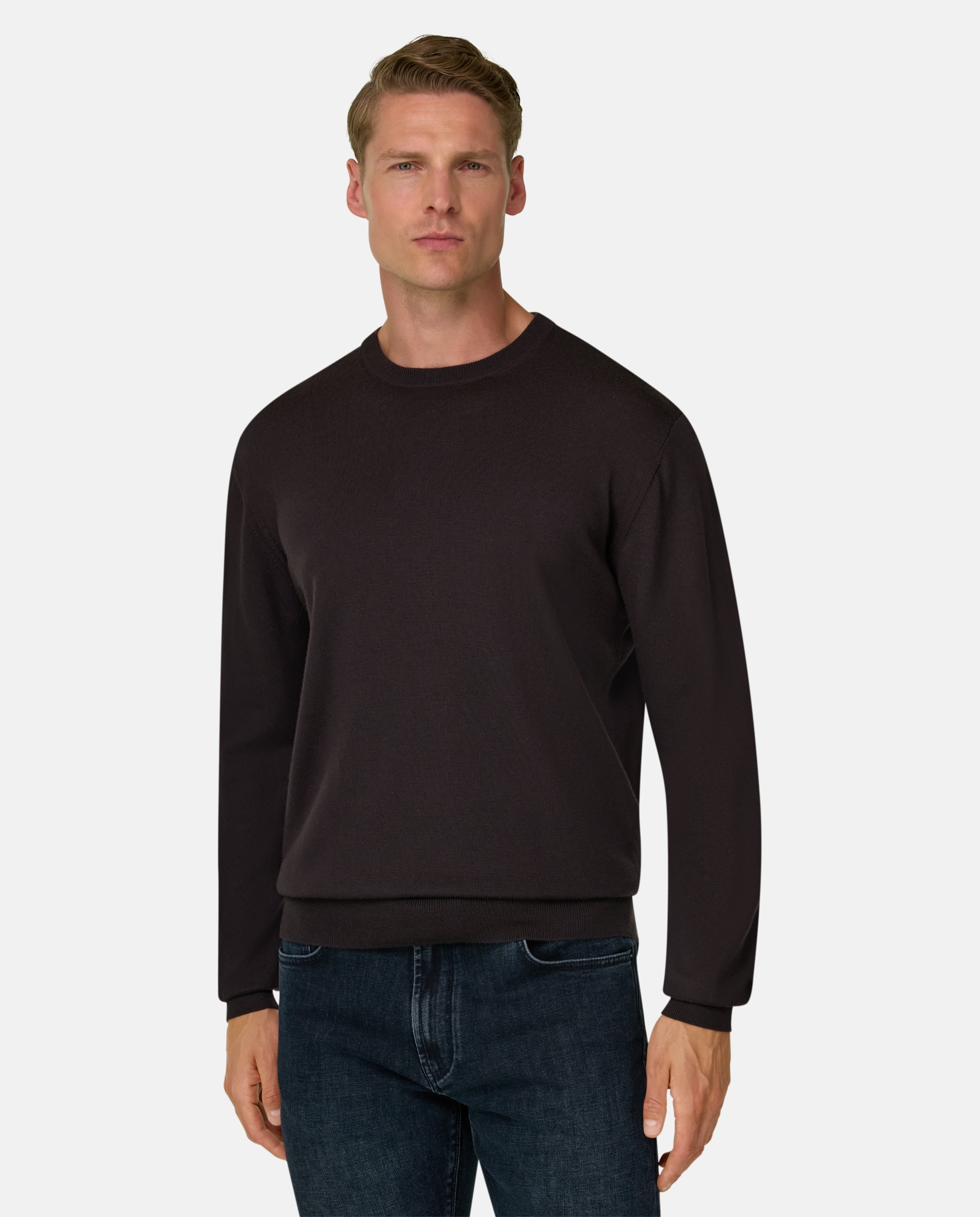 Jersey de cuello redondo en lana merino extrafina - Boggi Milano - Marrón oscuro Marrón oscuro-1