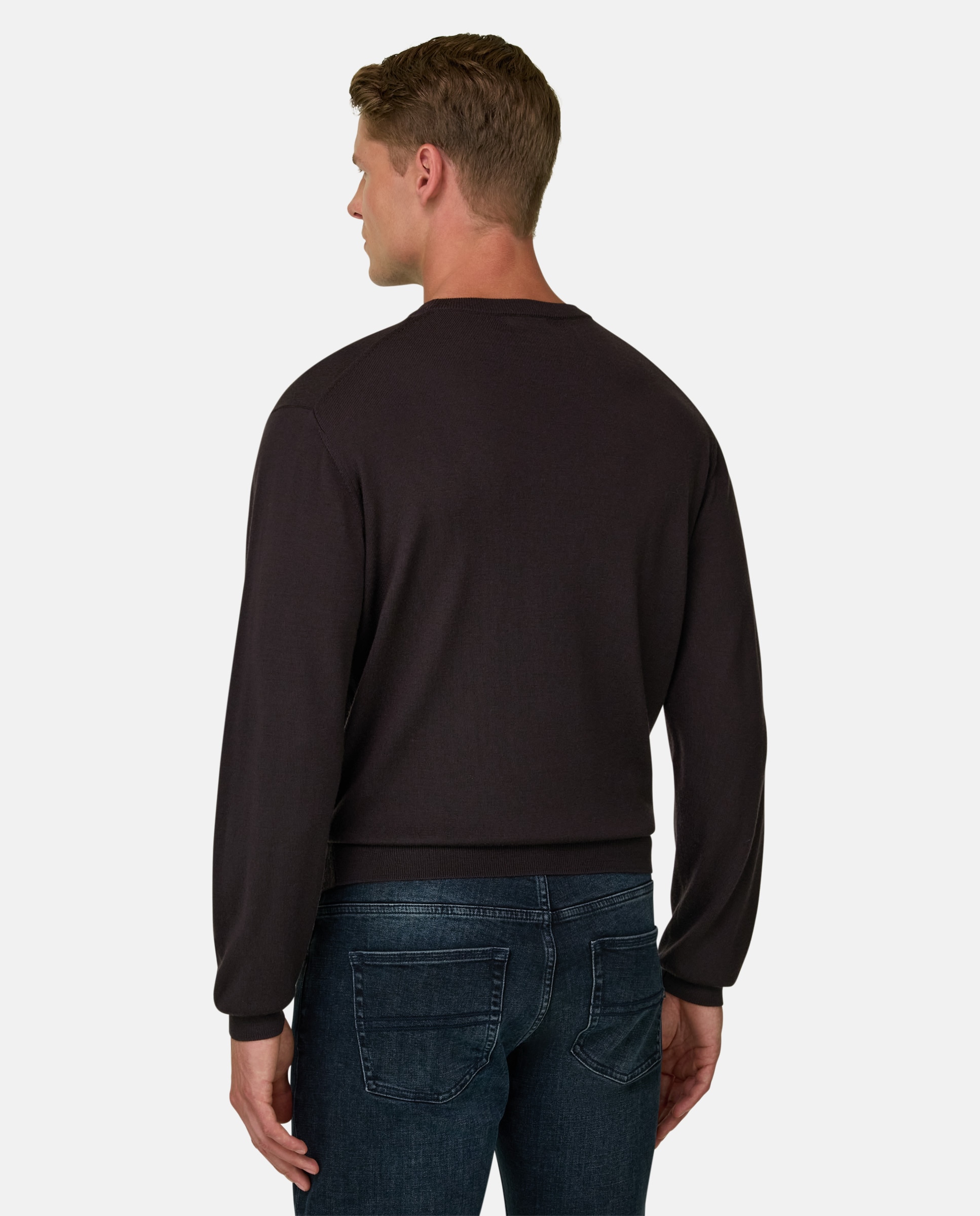 Jersey de cuello redondo en lana merino extrafina - Boggi Milano - Marrón oscuro Marrón oscuro-3