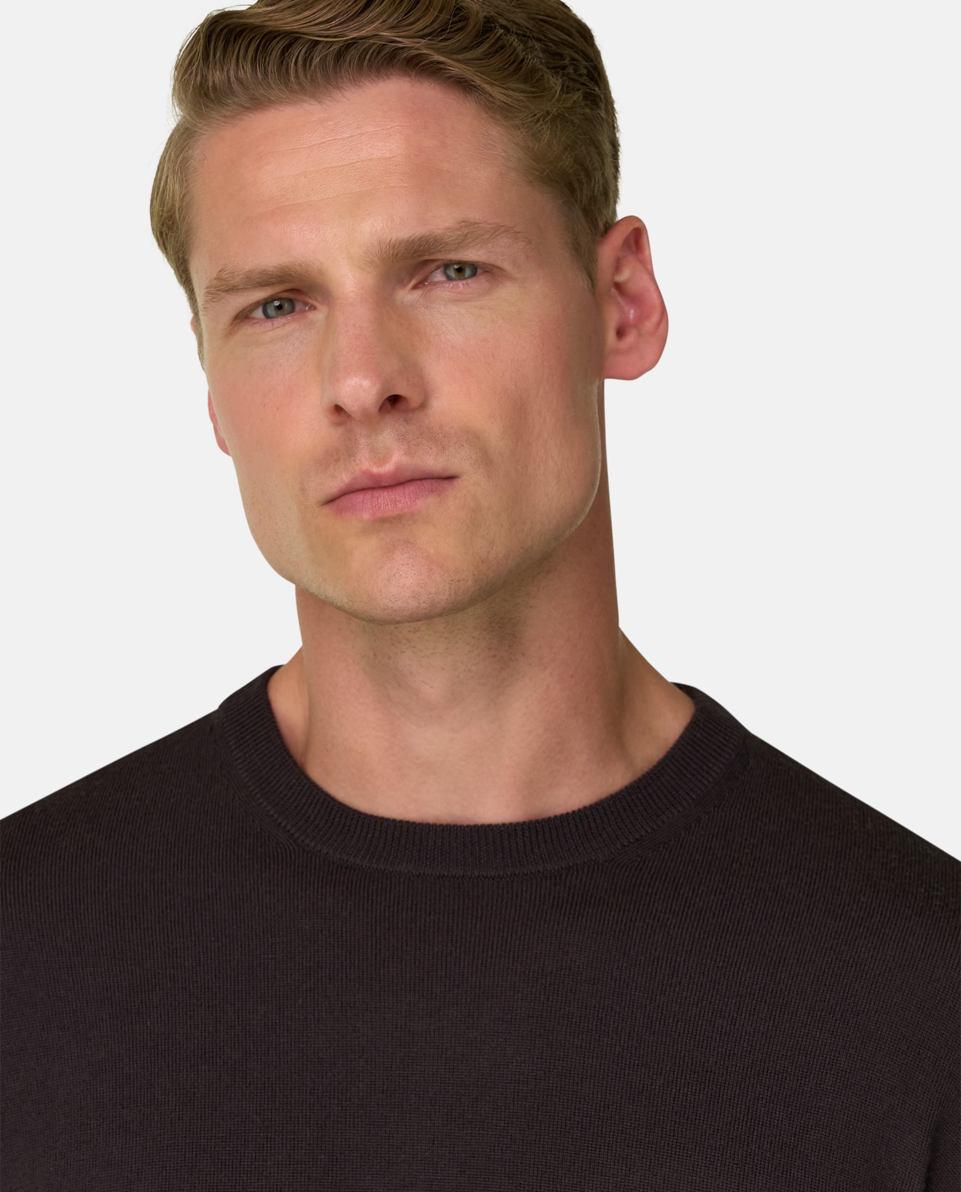 Jersey de cuello redondo en lana merino extrafina - Boggi Milano - Marrón oscuro Marrón oscuro-4