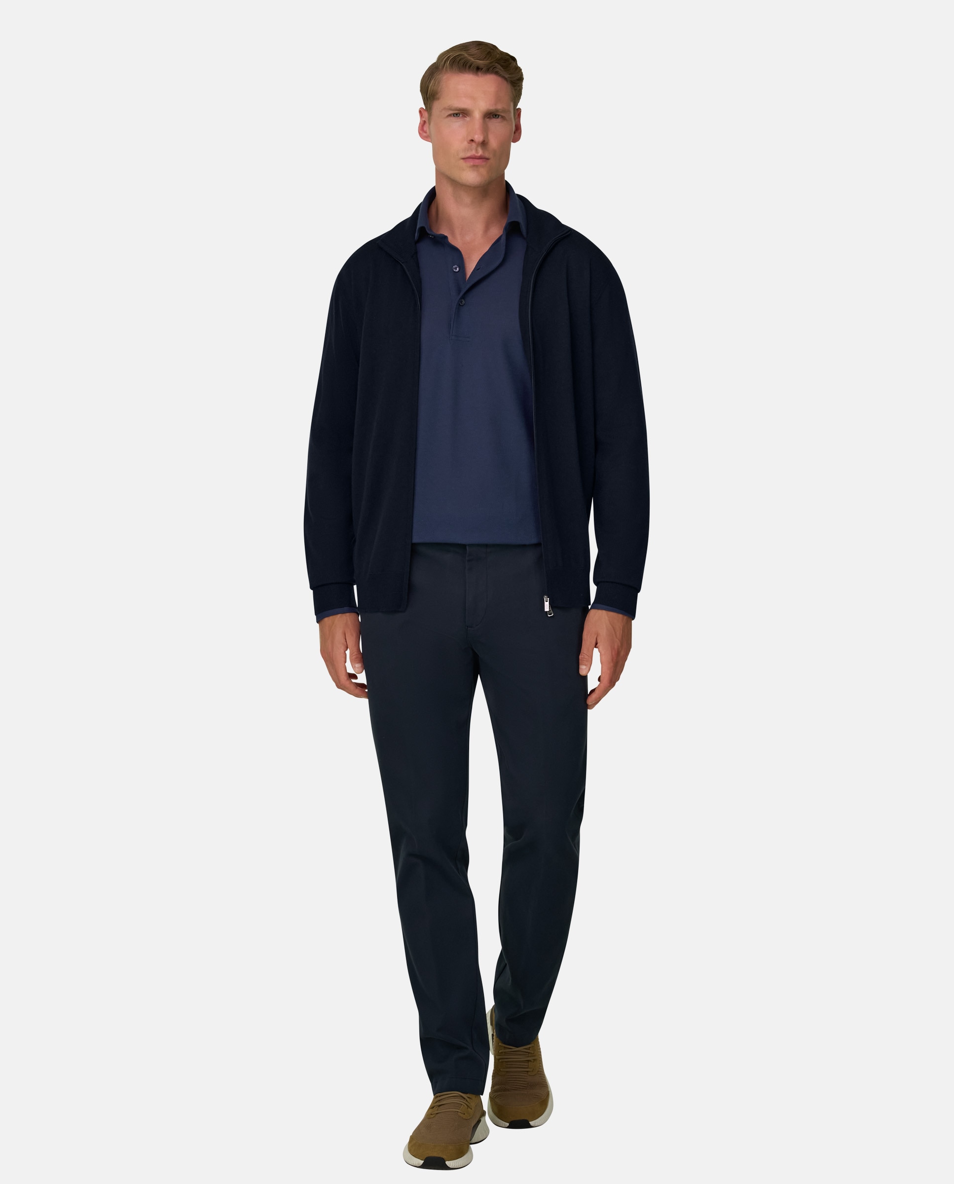 Cárdigan con cremallera en lana merino extrafina - Boggi Milano - Azul marino Azul marino-2