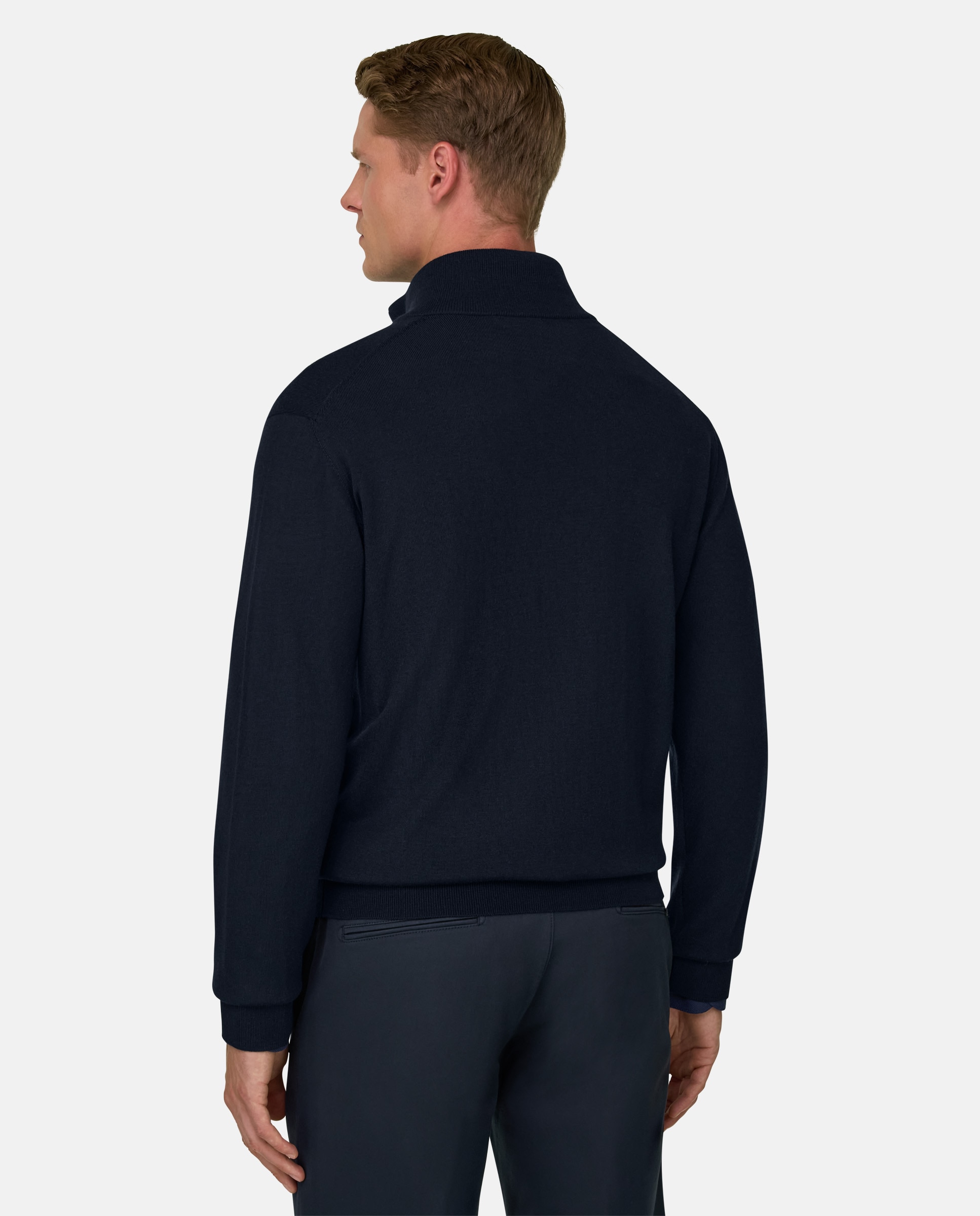 Cárdigan con cremallera en lana merino extrafina - Boggi Milano - Azul marino Azul marino-3