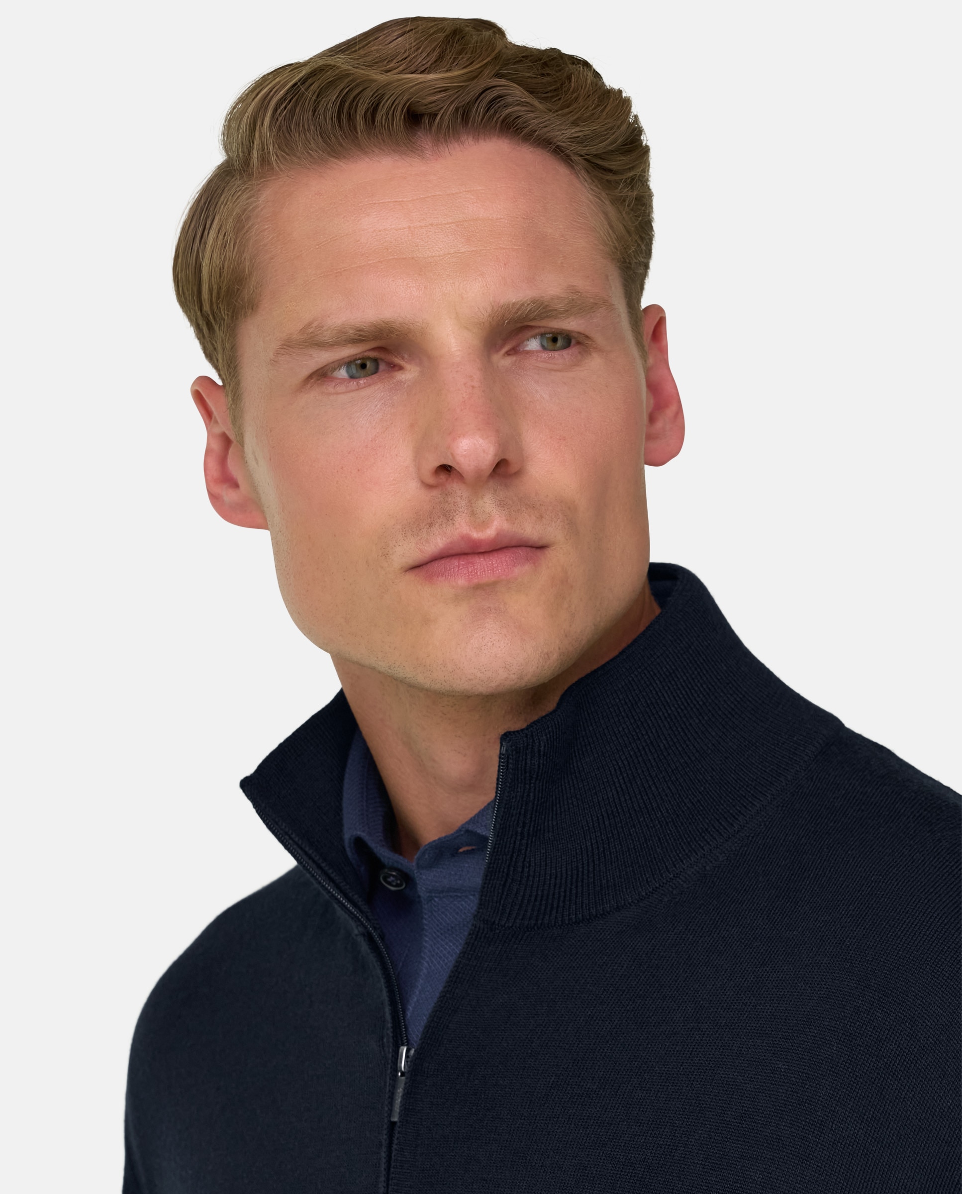 Cárdigan con cremallera en lana merino extrafina - Boggi Milano - Azul marino Azul marino-4