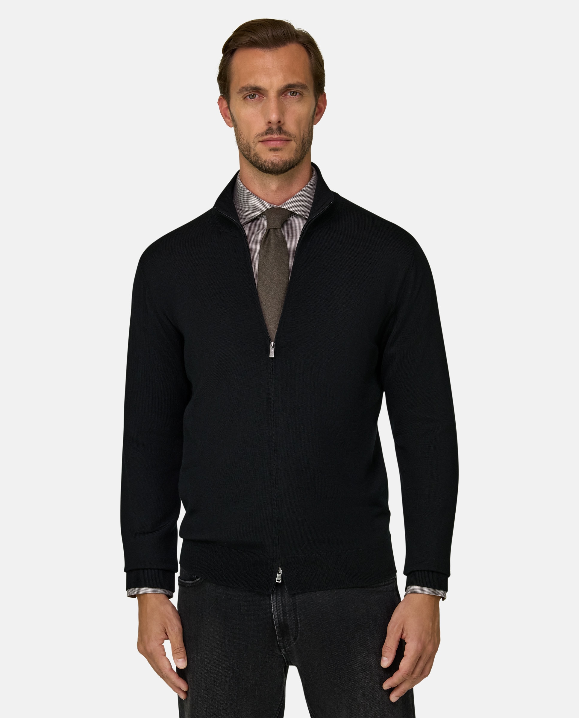 Imagen 0 de Cárdigan con cremallera en lana merino extrafina Negro