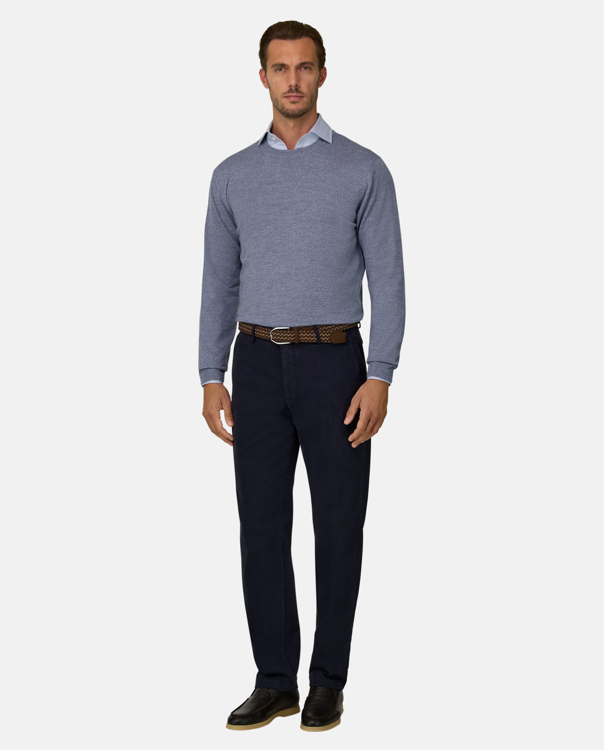 Jersey de cuello redondo en lana merino cashwool® mouliné - Boggi Milano - Azul claro Azul claro-2