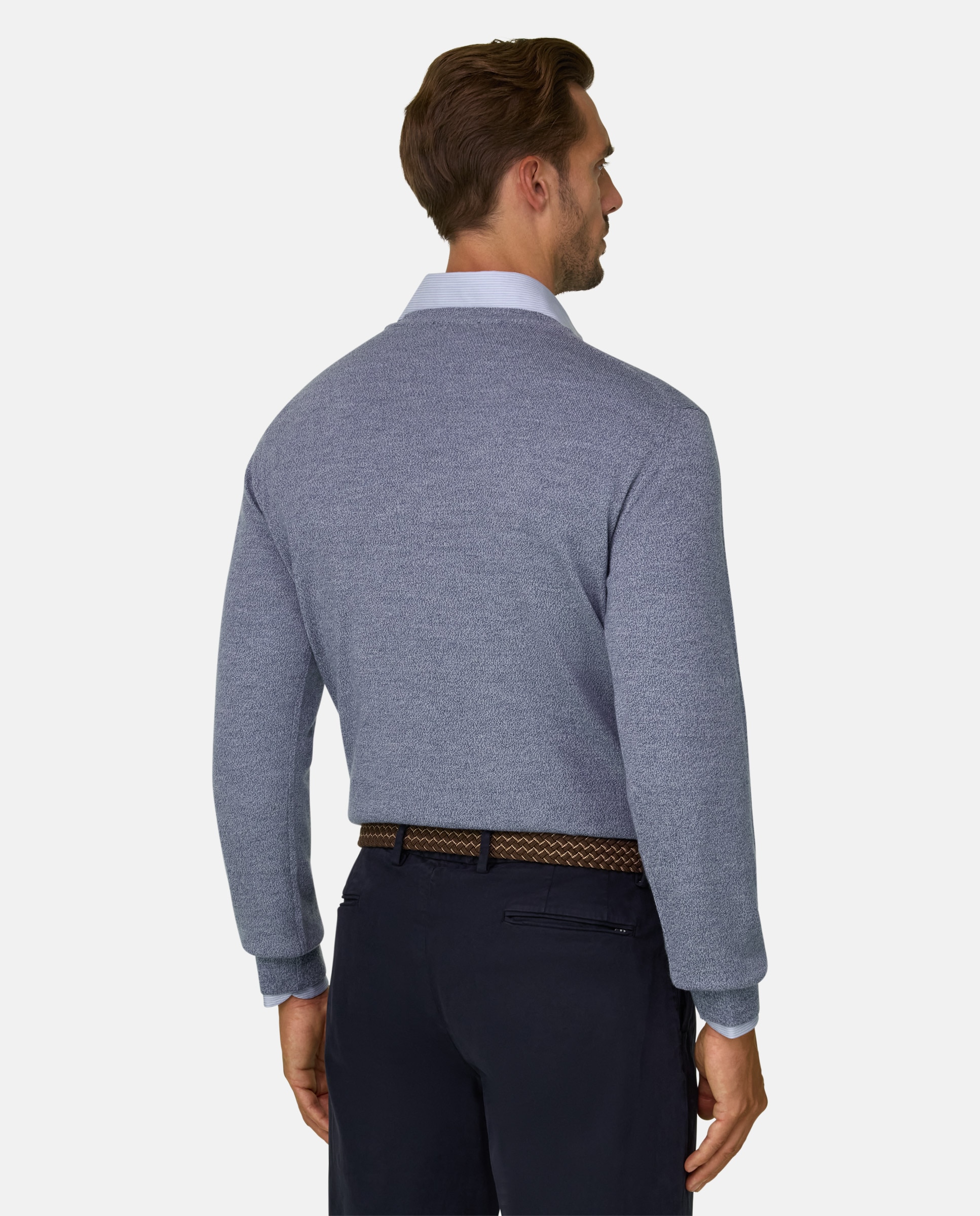 Jersey de cuello redondo en lana merino cashwool® mouliné - Boggi Milano - Azul claro Azul claro-3
