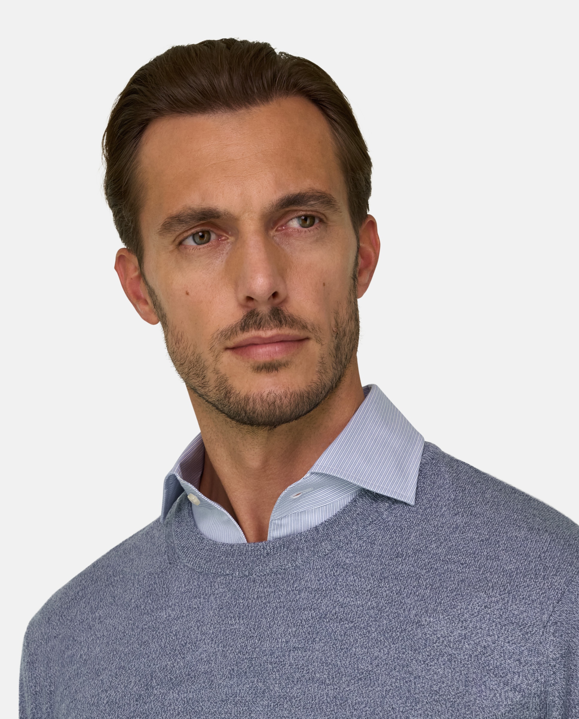 Jersey de cuello redondo en lana merino cashwool® mouliné - Boggi Milano - Azul claro Azul claro-4
