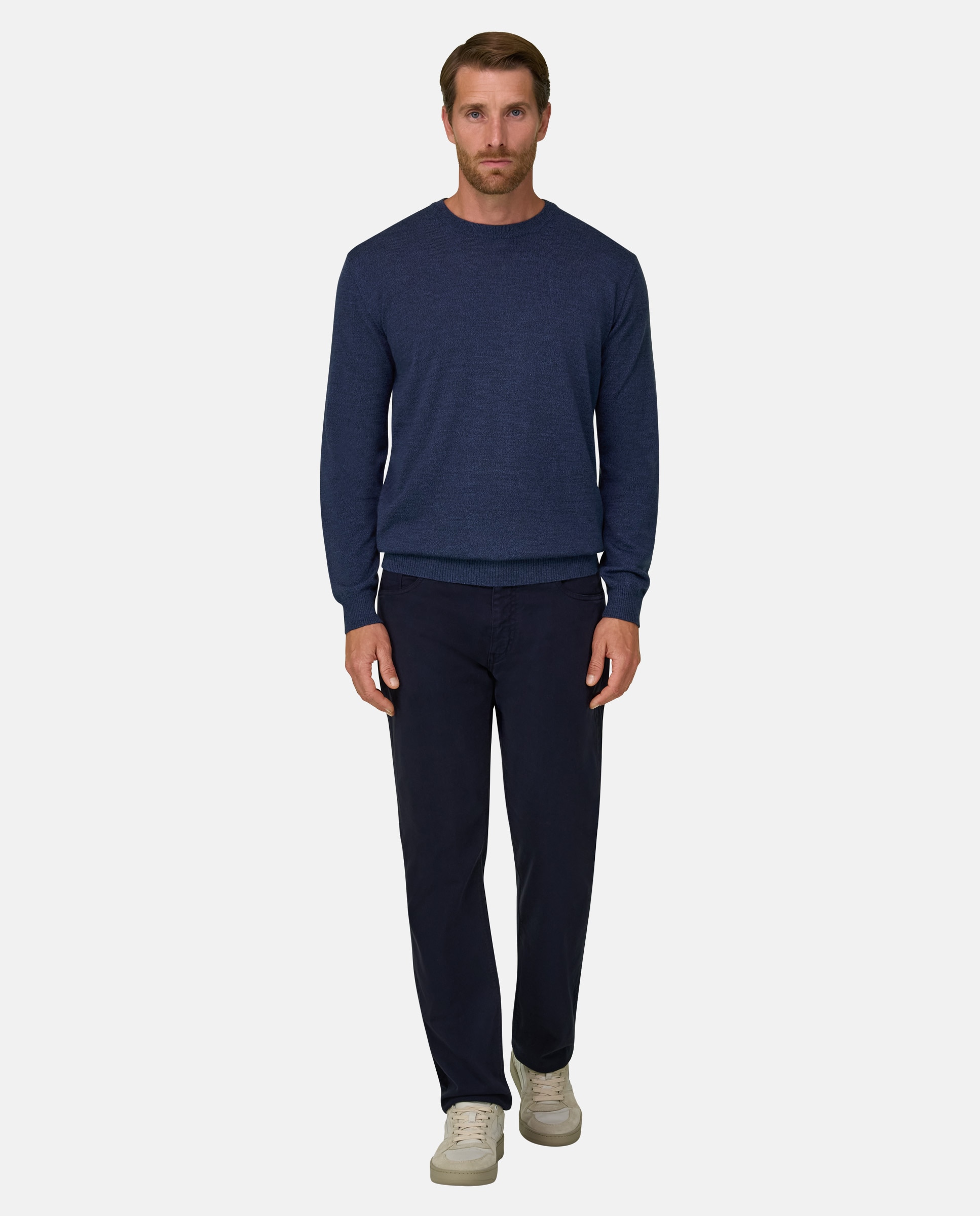 Jersey de cuello redondo en lana merino cashwool® mouliné - Boggi Milano - Índigo Índigo-2