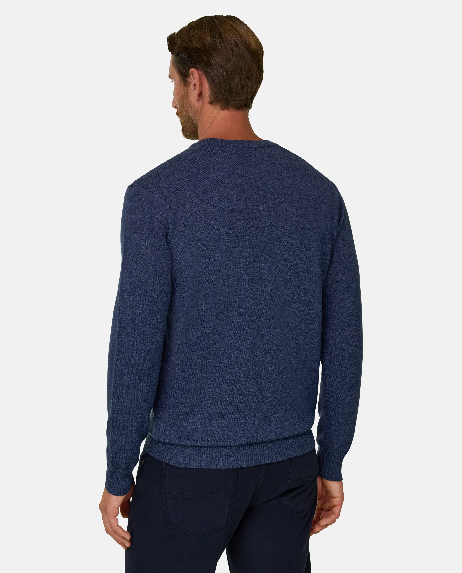 Jersey de cuello redondo en lana merino cashwool® mouliné - Boggi Milano - Índigo Índigo-3