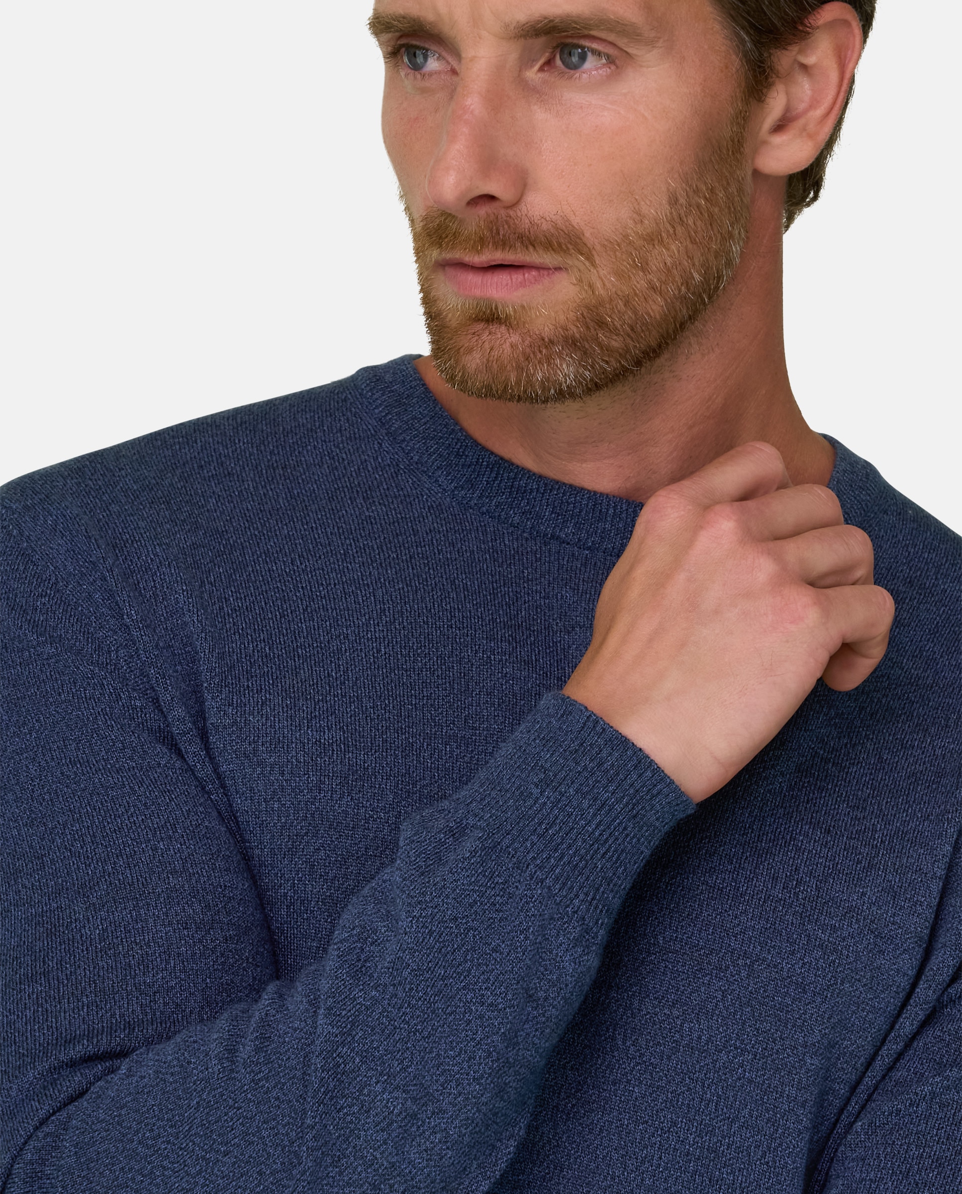 Jersey de cuello redondo en lana merino cashwool® mouliné - Boggi Milano - Índigo Índigo-4