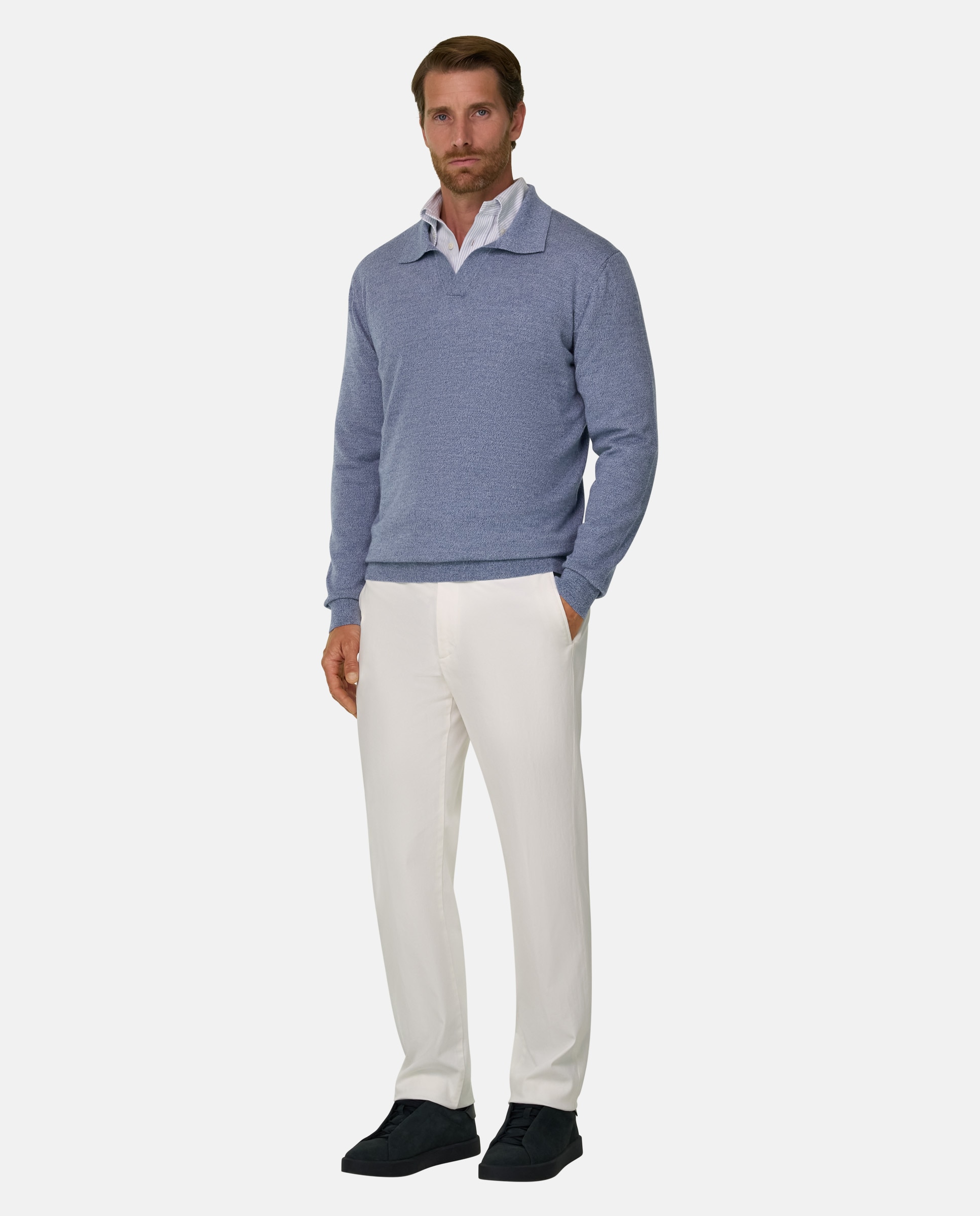 Polo de punto en lana merino cashwool® mouliné - Boggi Milano - Azul claro Azul claro-2