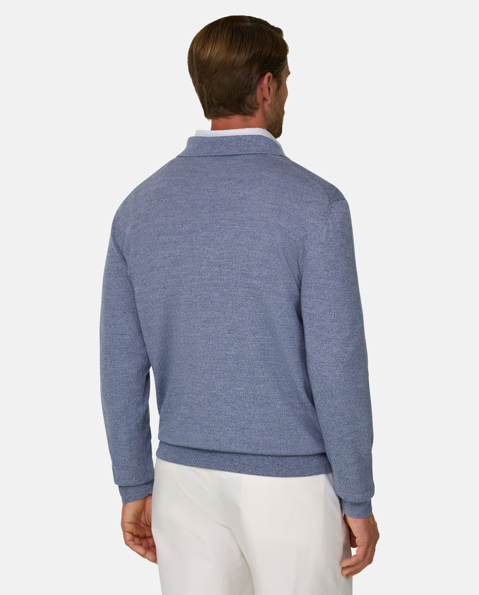 Polo de punto en lana merino cashwool® mouliné - Boggi Milano - Azul claro Azul claro-3