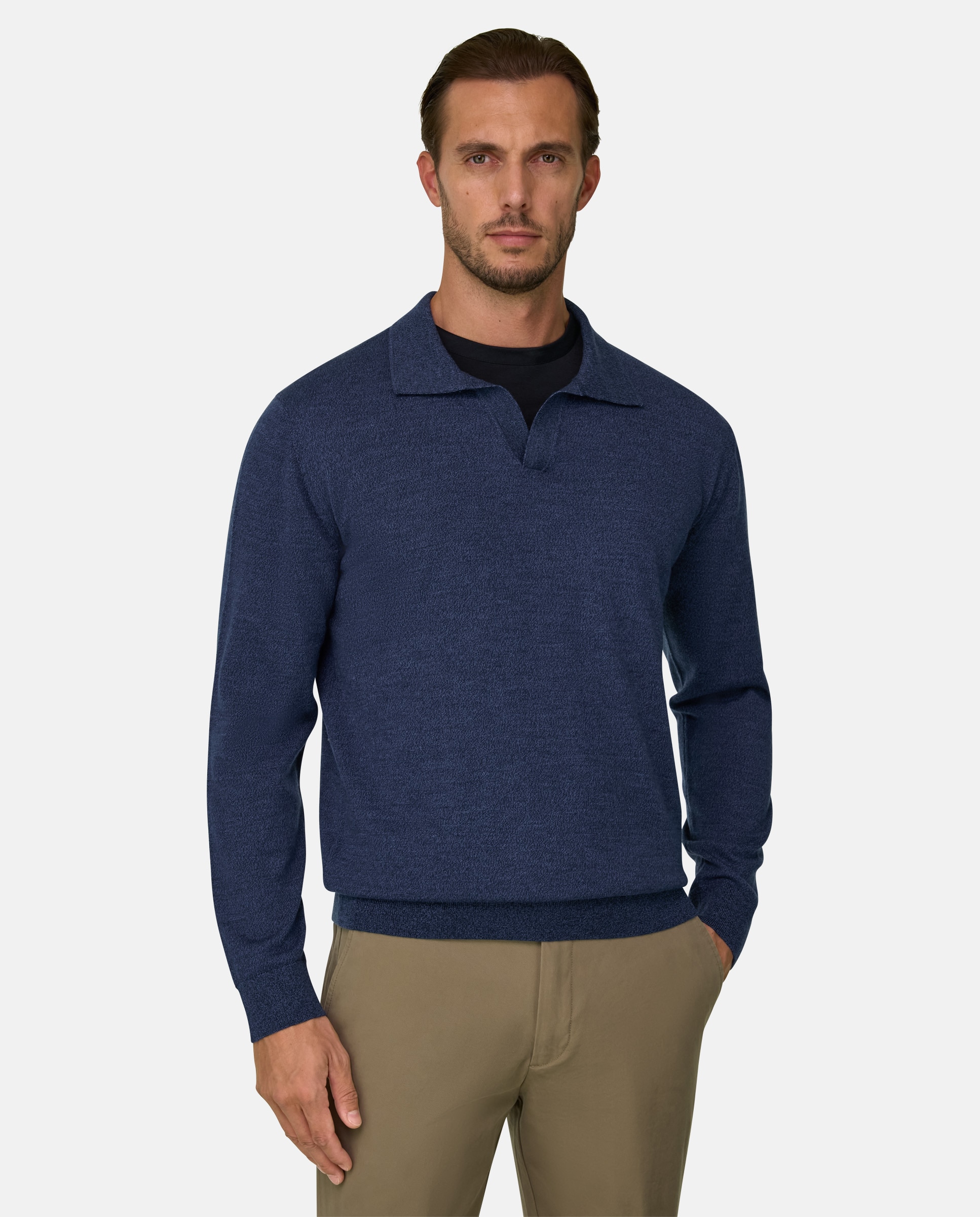 Polo de punto en lana merino cashwool® mouliné - Boggi Milano - Índigo Índigo-1