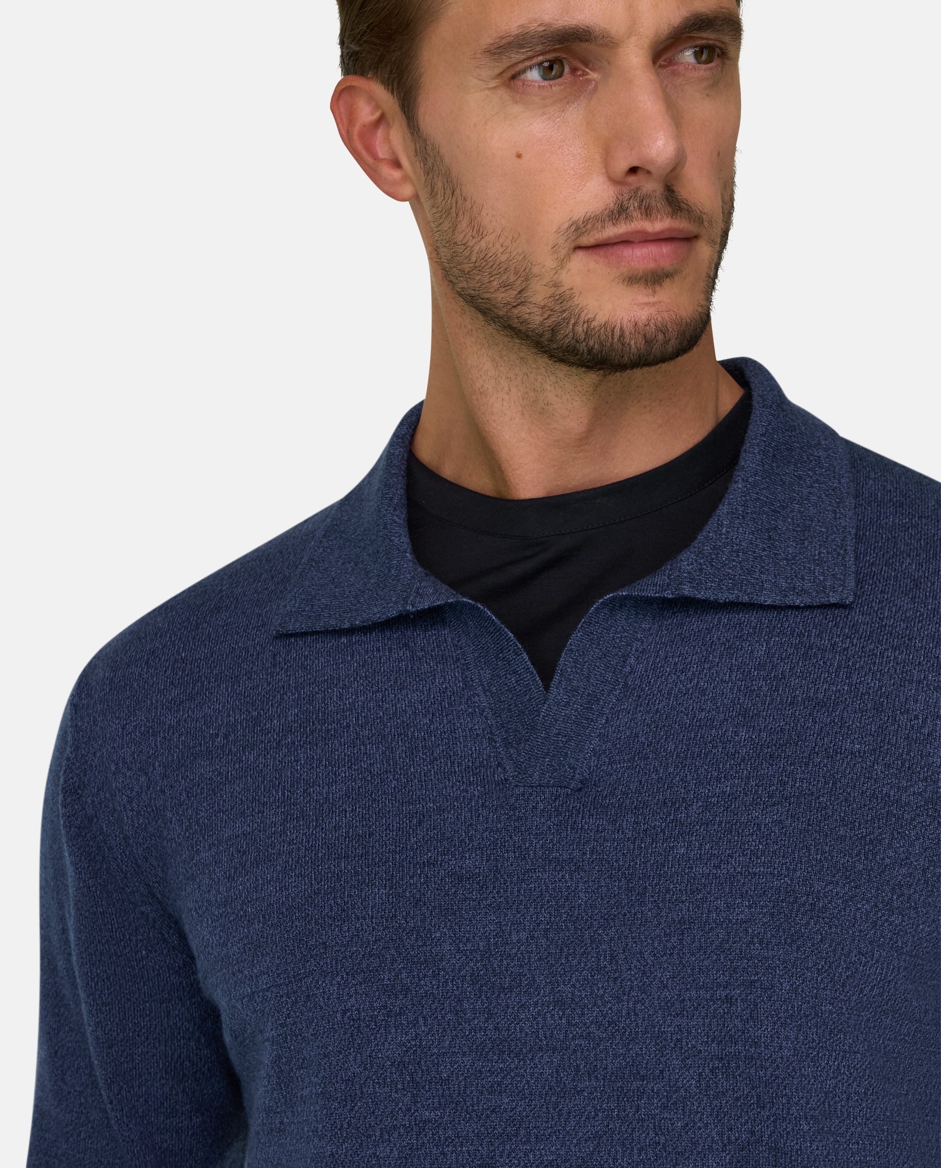 Polo de punto en lana merino cashwool® mouliné - Boggi Milano - Índigo Índigo-4
