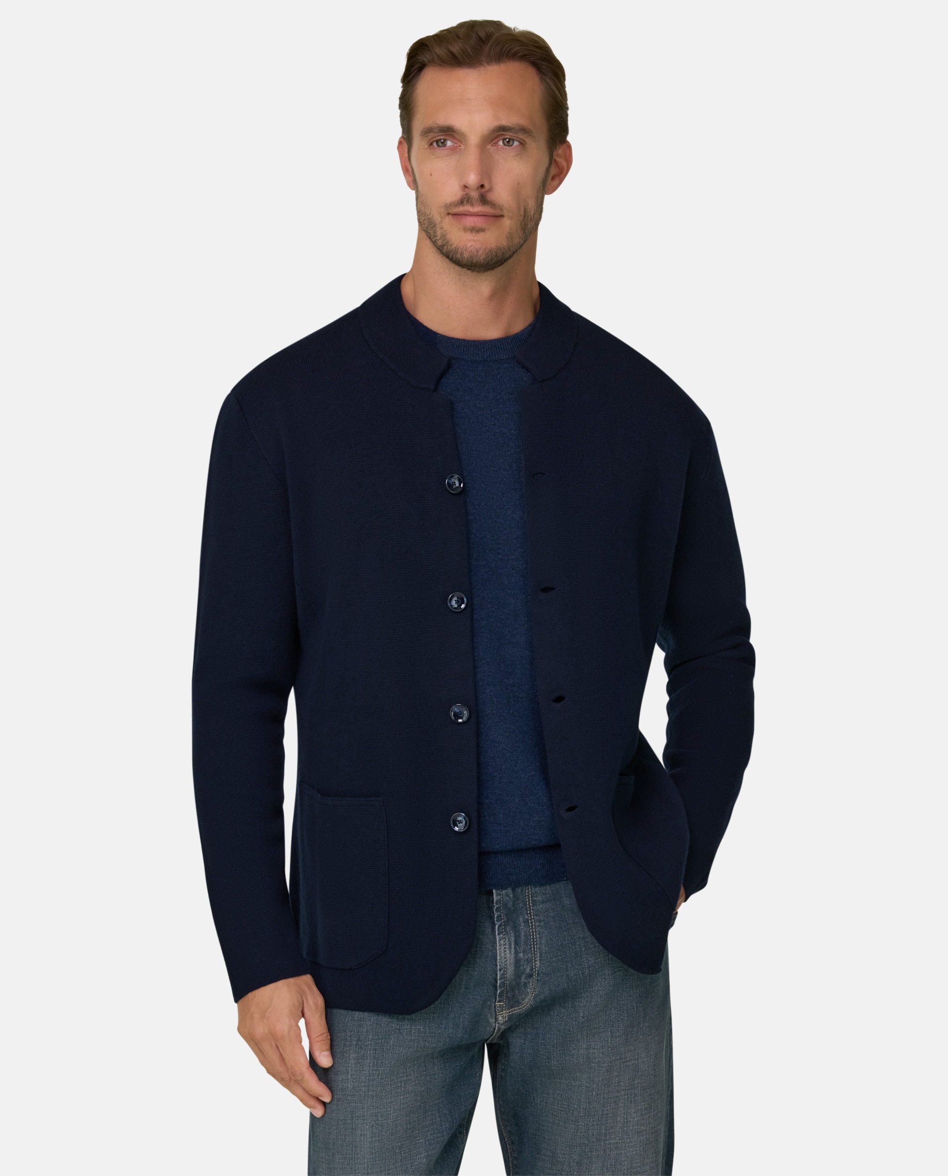 Chaqueta de punto en lana merino superfine - Boggi Milano - Azul marino Azul marino-1