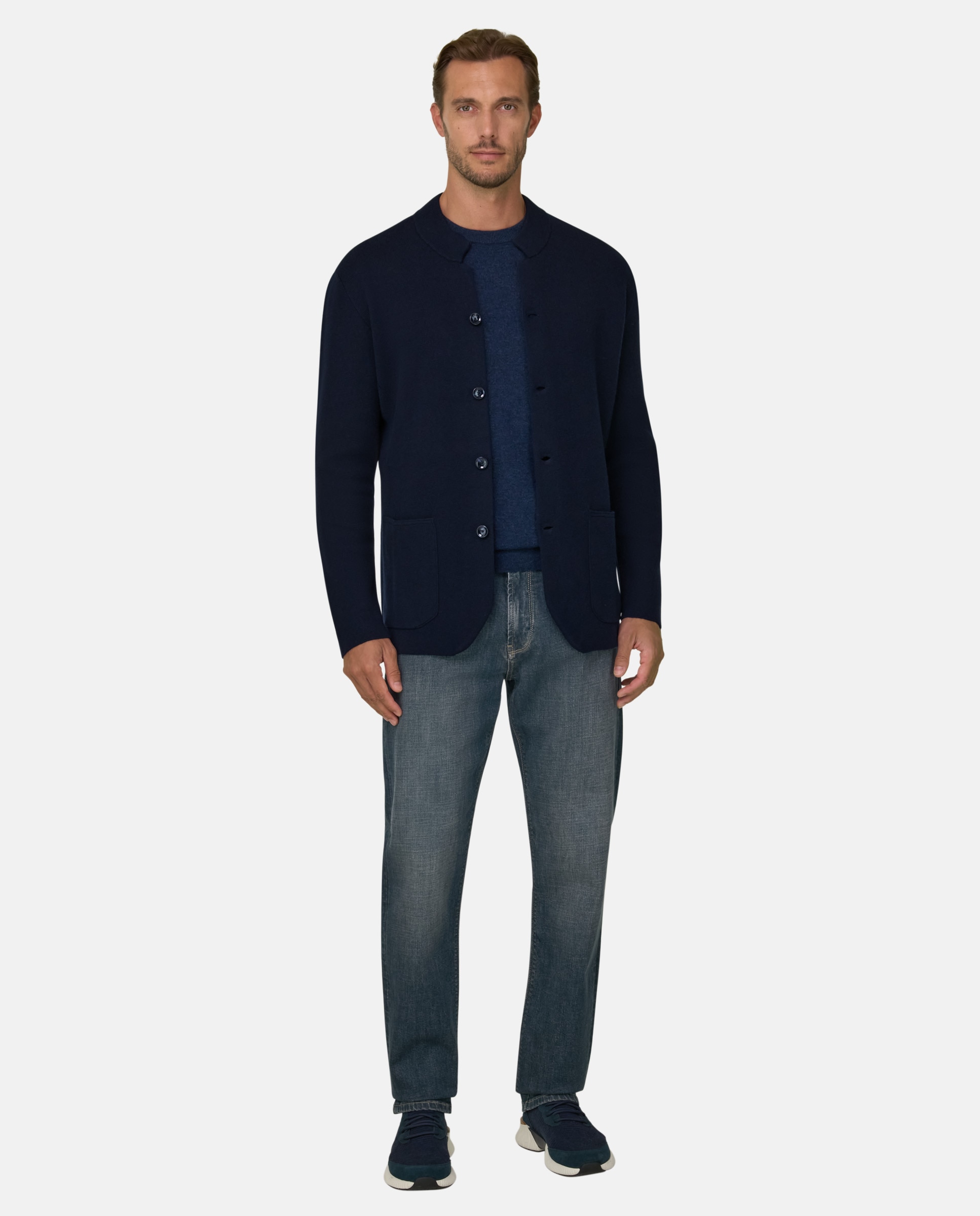 Chaqueta de punto en lana merino superfine - Boggi Milano - Azul marino Azul marino-2