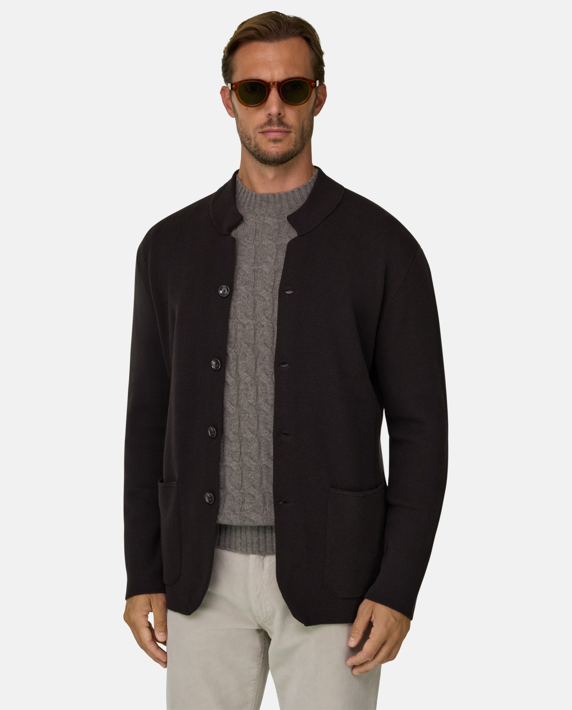 Chaqueta de punto en lana merino superfine - Boggi Milano - Marrón oscuro Marrón oscuro-1