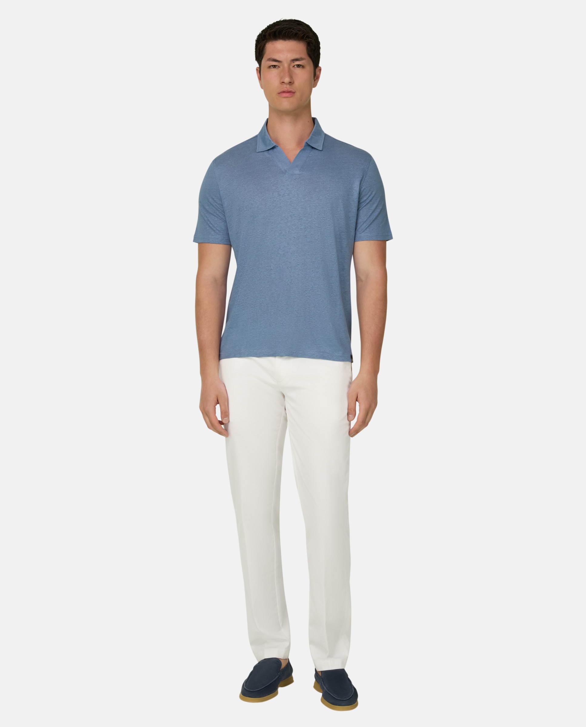 Polo de punto de lino elástico - Boggi Milano - Azul claro Azul claro-2
