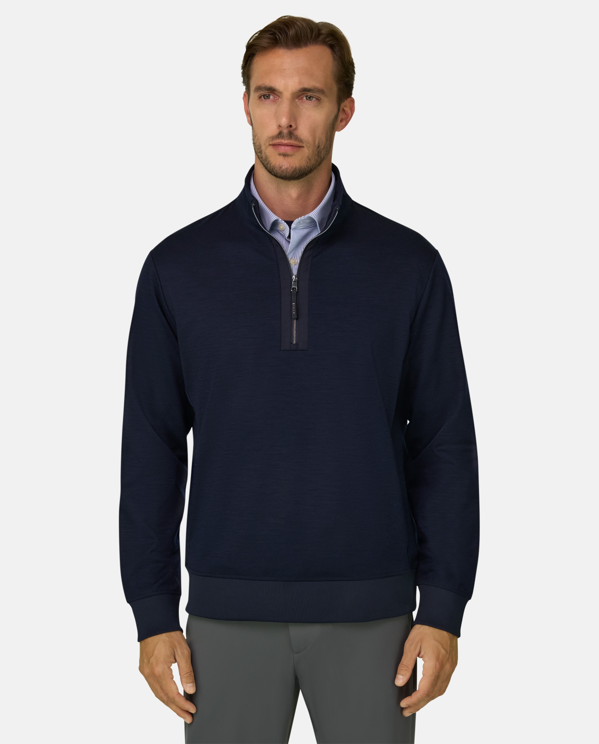 Imagen 0 de Sudadera con media cremallera en mezcla lana wooltech Azul marino